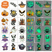 150 Pcs Glow in the Dark Halloween Tattoos for Kids Bulk, 50 Unique Designs, 2 Inch Halloween Temporary Tattoos with 50 Small Zip Lock Bags, Easy to Apply & Remove