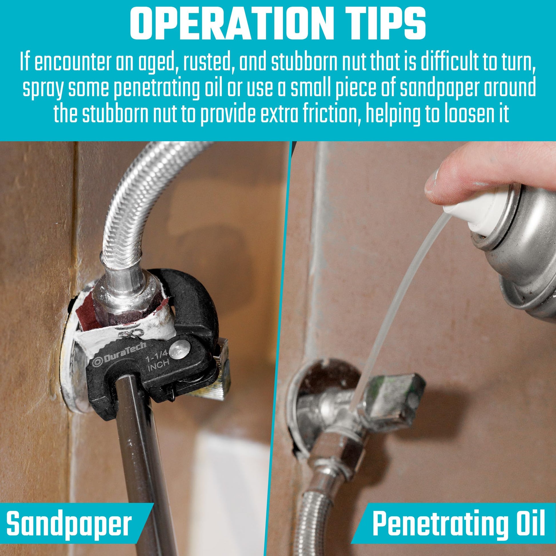 DURATECH 11" Basin Wrench, Sink Wrench, Adjustable Tap Nut Spanner Basin Spanner, Capacity of 3/8" to 1-1/4" for Fixing Back and Union Nuts Under Sink