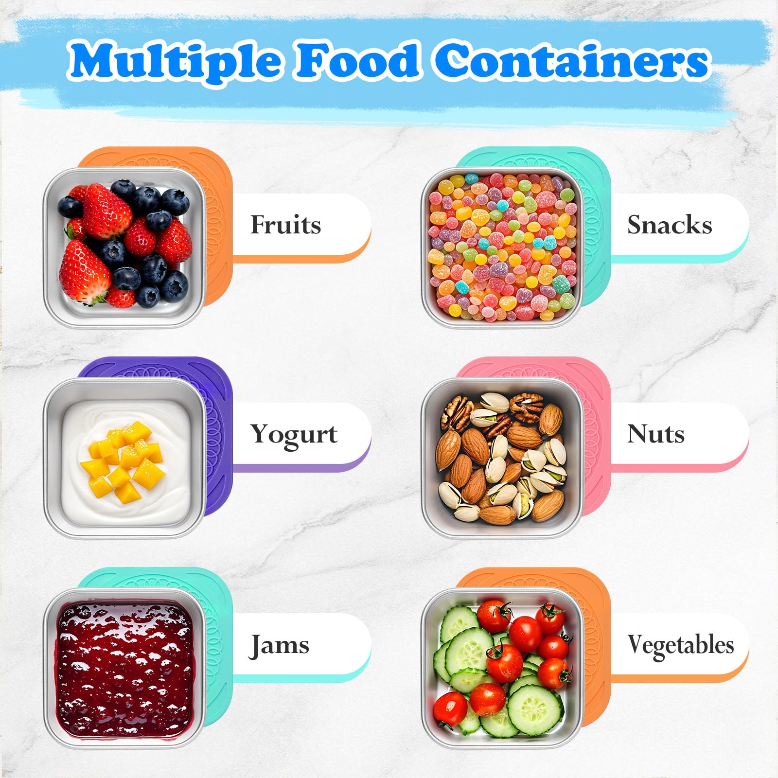 4Pack 6oz Reusable Stainless Steel Snack Containers for Kids, Easy Open Leak Proof Metal Small Toddler Snack Containers with Silicone Lids, Stackable Metal Toddler Lunch Box for Daycare School Travel