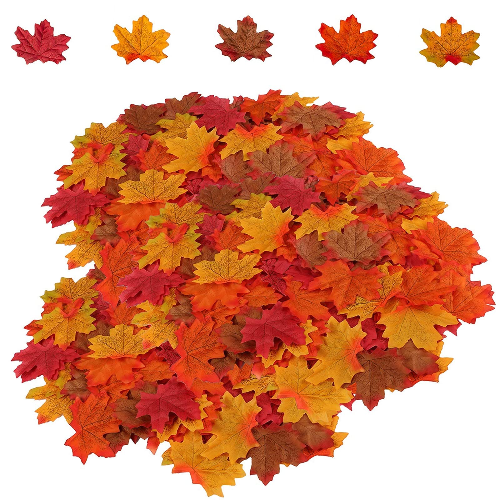 HENMI 500PCS Artificial Maple Leaves 5 Assorted Mixed Fake Fall Maple Leaf Lifelike Looking Silk Autumn Leaf Garland for Halloween Fall Decor Party Festival Thanksgiving Table Decorations…