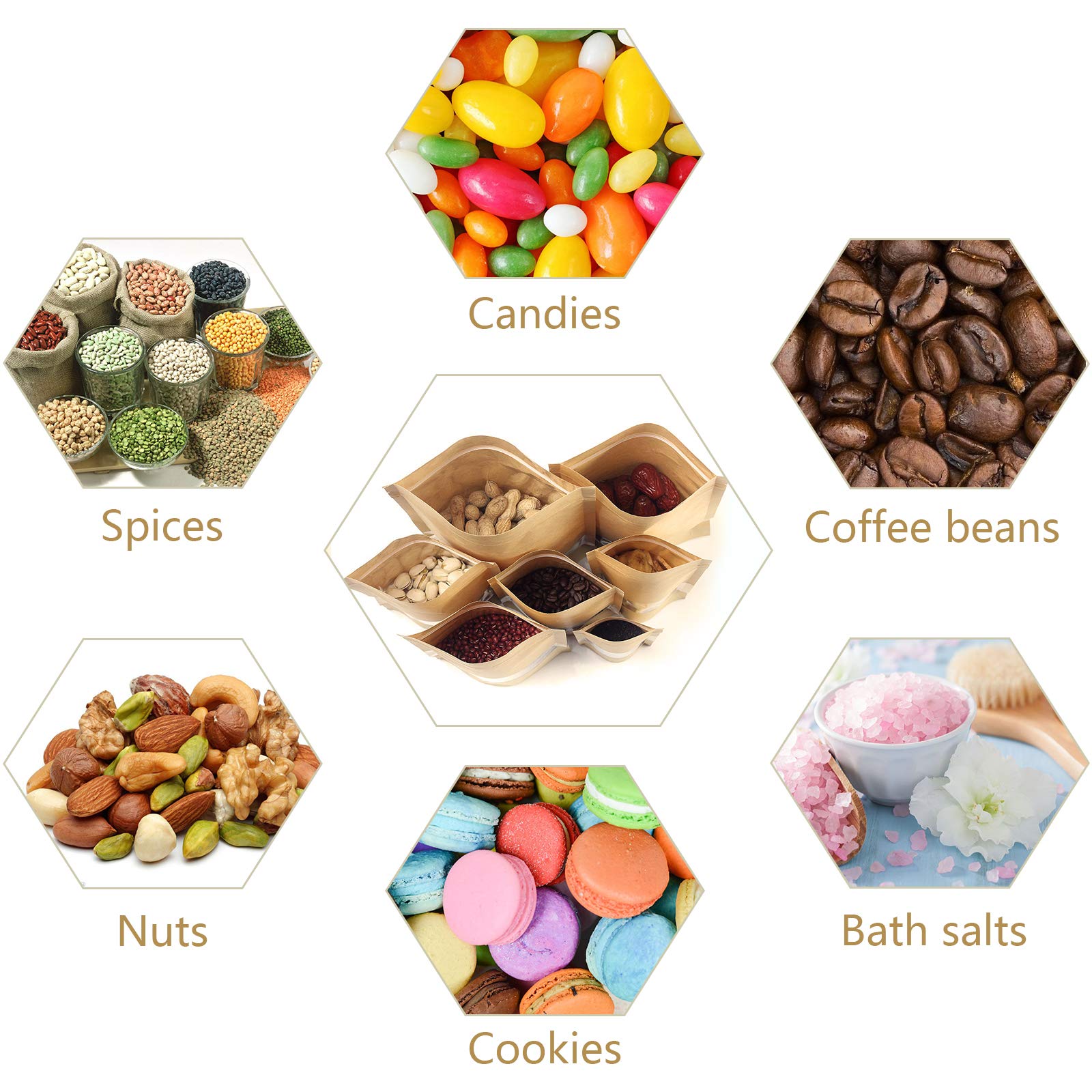 100 Pcs Paper Bags Resealable bags 3.5" x 5.5" Zipper Food Storage Bags, Stand Up, with Matte Window, Reusable, Sealable, for Packaging Products