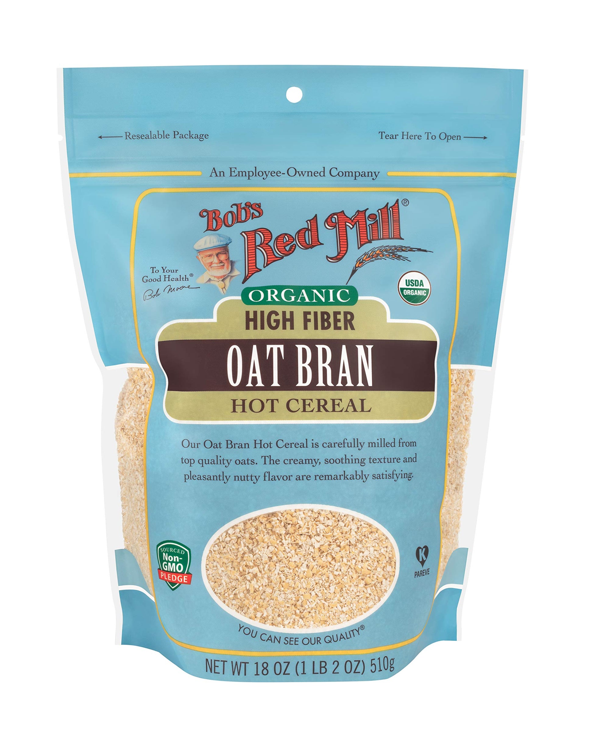 Bob's Red Mill Organic Oat Bran, 18oz (Pack of 4) - Non GMO, Vegan, Kosher