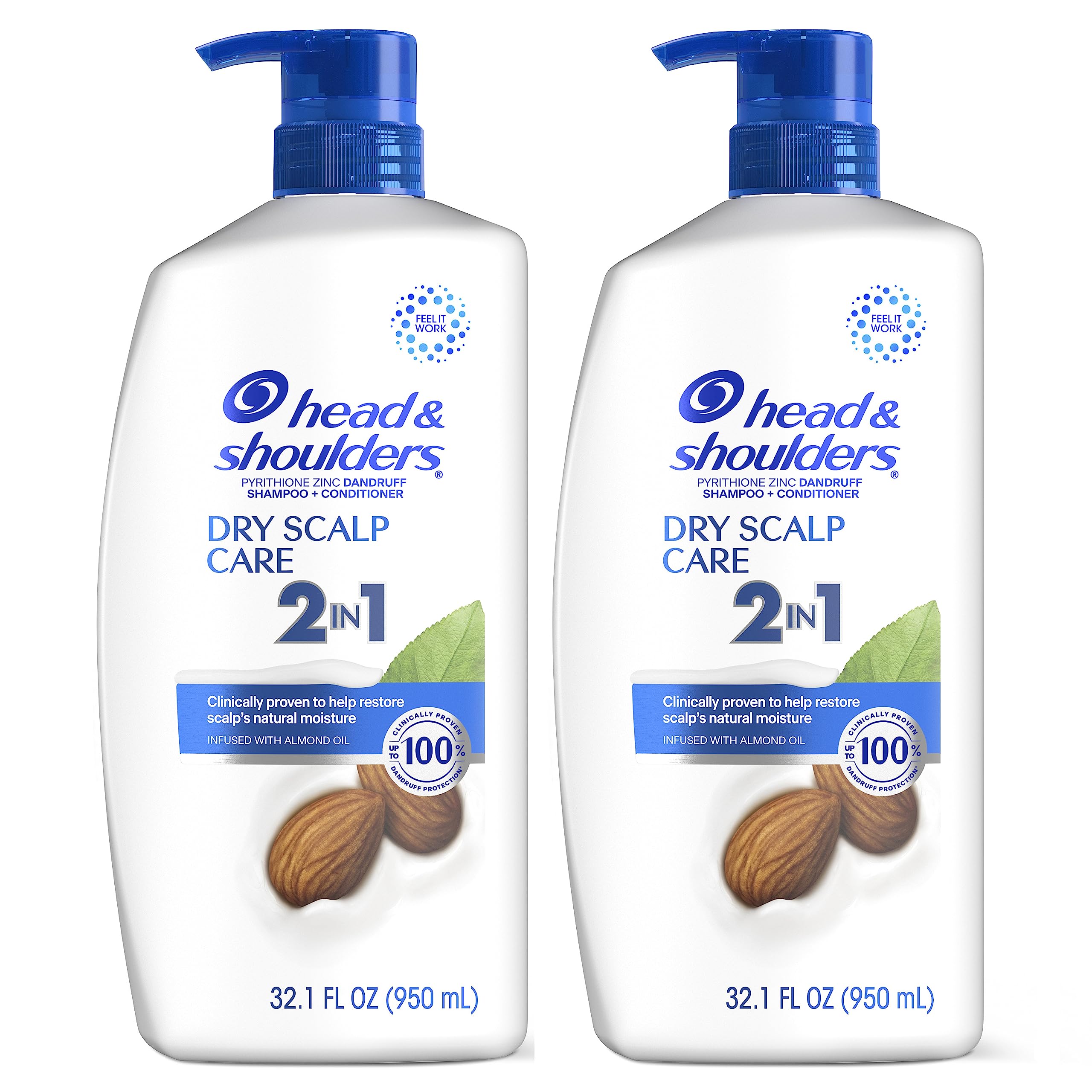 Head & Shoulders 2-in-1 Dandruff Shampoo and Conditioner Set, Advanced Dry Scalp Care, Anti Dandruff Treatment, Nourishing Almond Oil, Itch & Dryness Relief, Scalp Shield, 32.1 Fl Oz Each, 2 Pack
