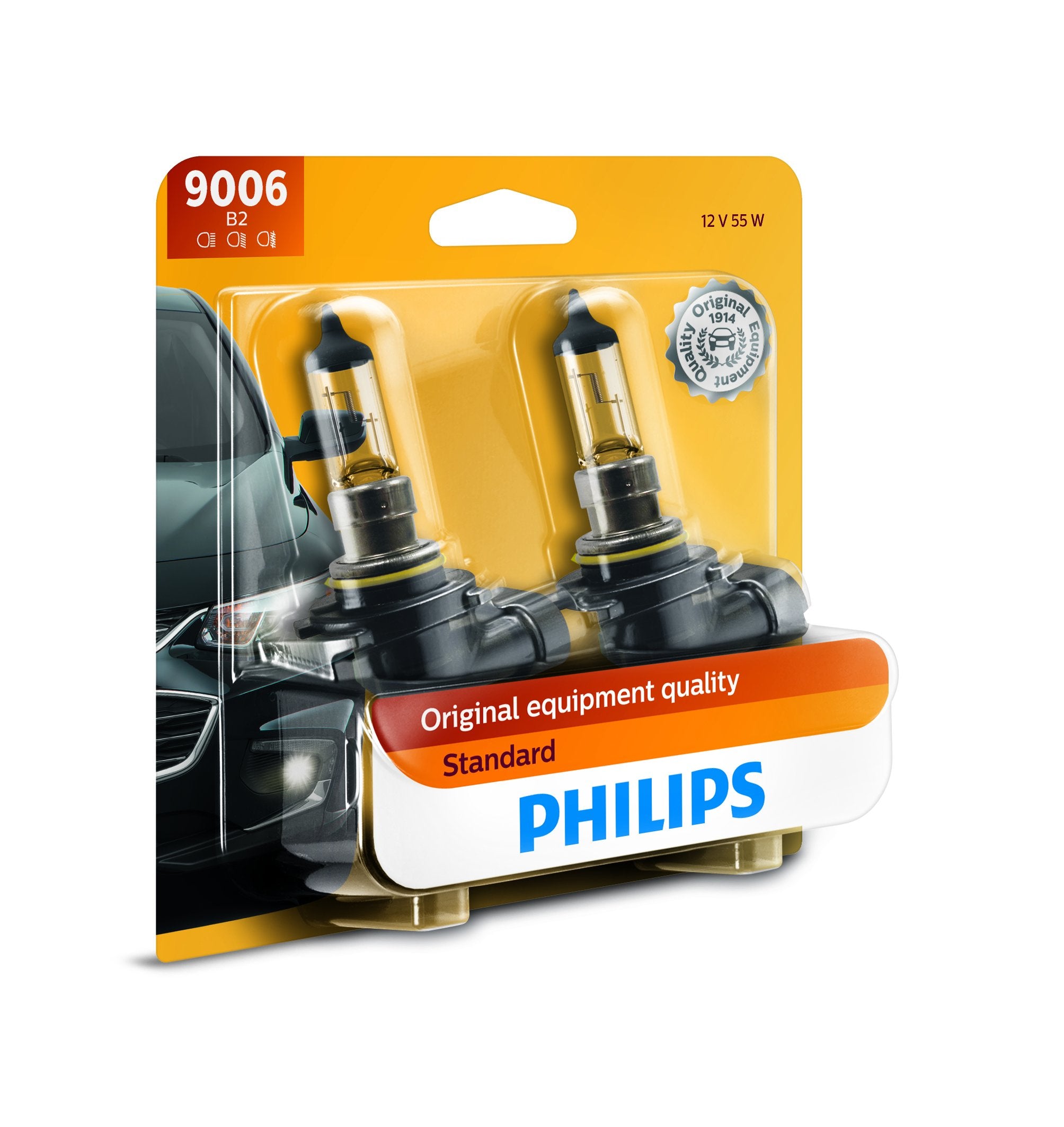 Philips 9006 VisionPlus Upgrade Headlight Bulb with up to 60% More Vision, 2 Count (Pack of 1)