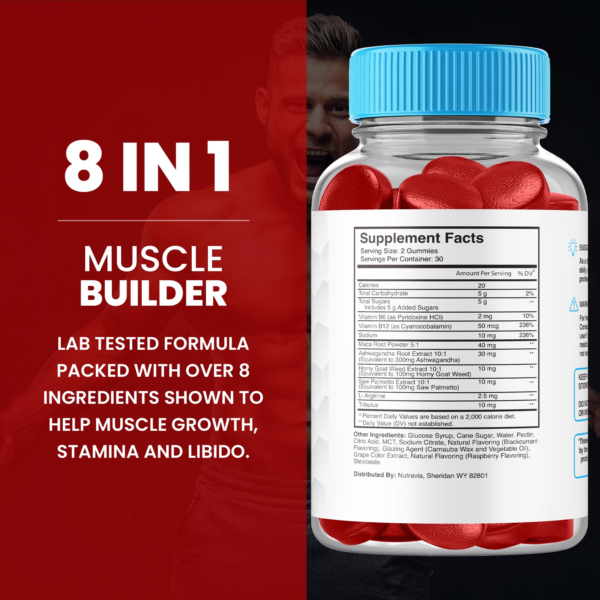 Male Enhancing Supplement Gummies - 6 in 1 Testosterone Booster Gummies for Men, Stamina Test Boost Gummy for Men with Horny Goat Weed, Tribulus, Maca Root Boost Energy, Performance (60 Gummies)