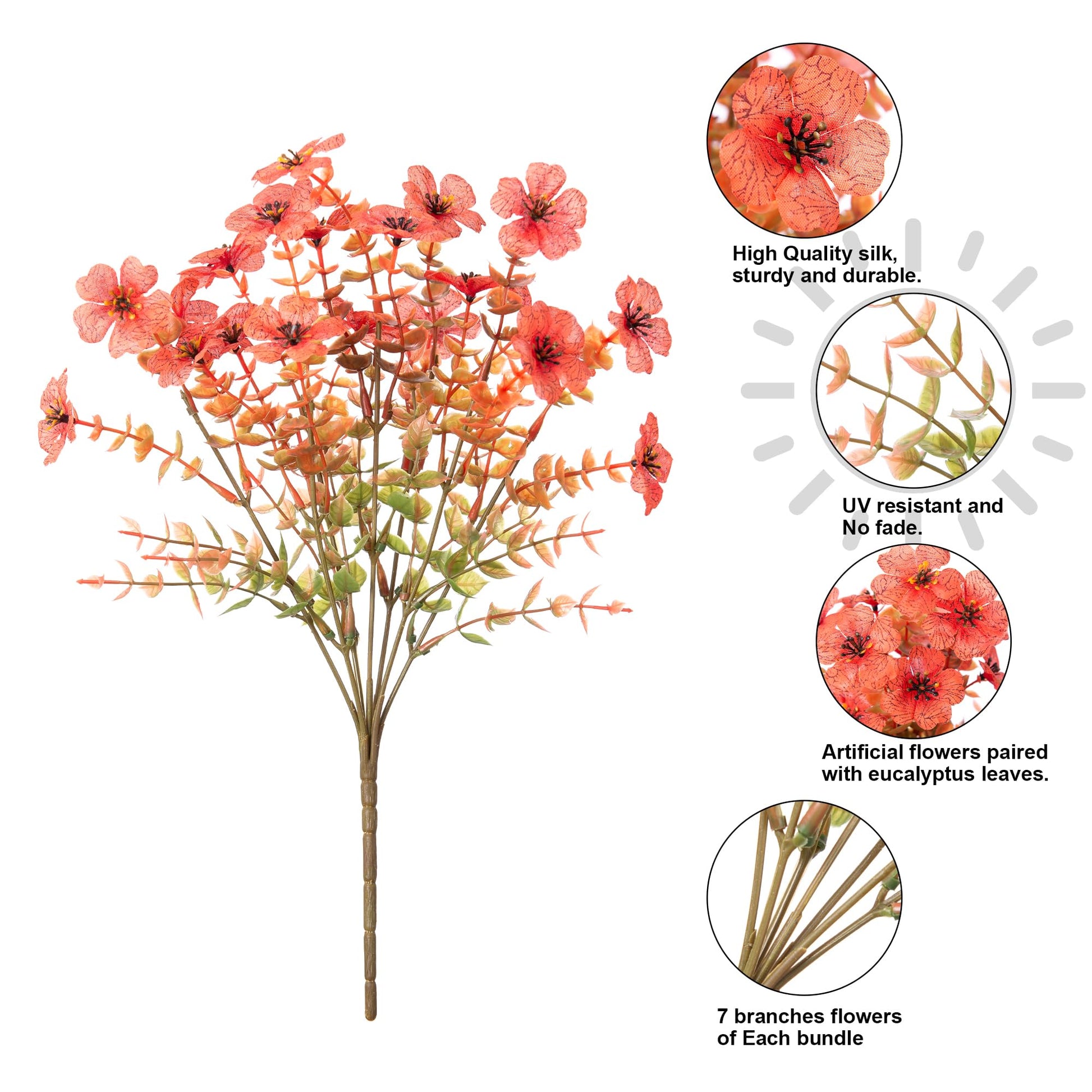 HyeFlora Artificial Fall Flowers Faux Mums for Outdoor Indoor Garden Home Decoration, Faux Flower Daisy with Eucalyptus Leaves Fake Mums Plants Greenery Boxwood Porch Patio, 12 Bundles