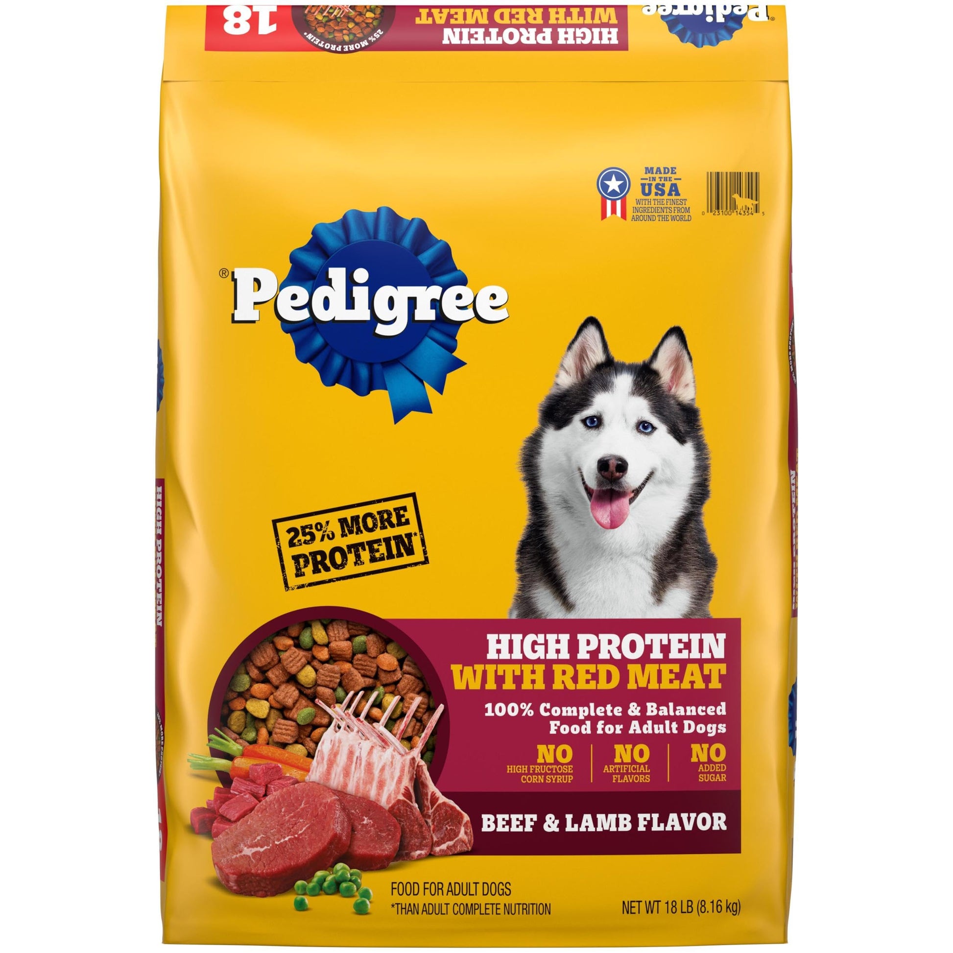 Pedigree High Protein Adult Dry Dog Food, Beef and Lamb Flavor, 18 lb. Bag