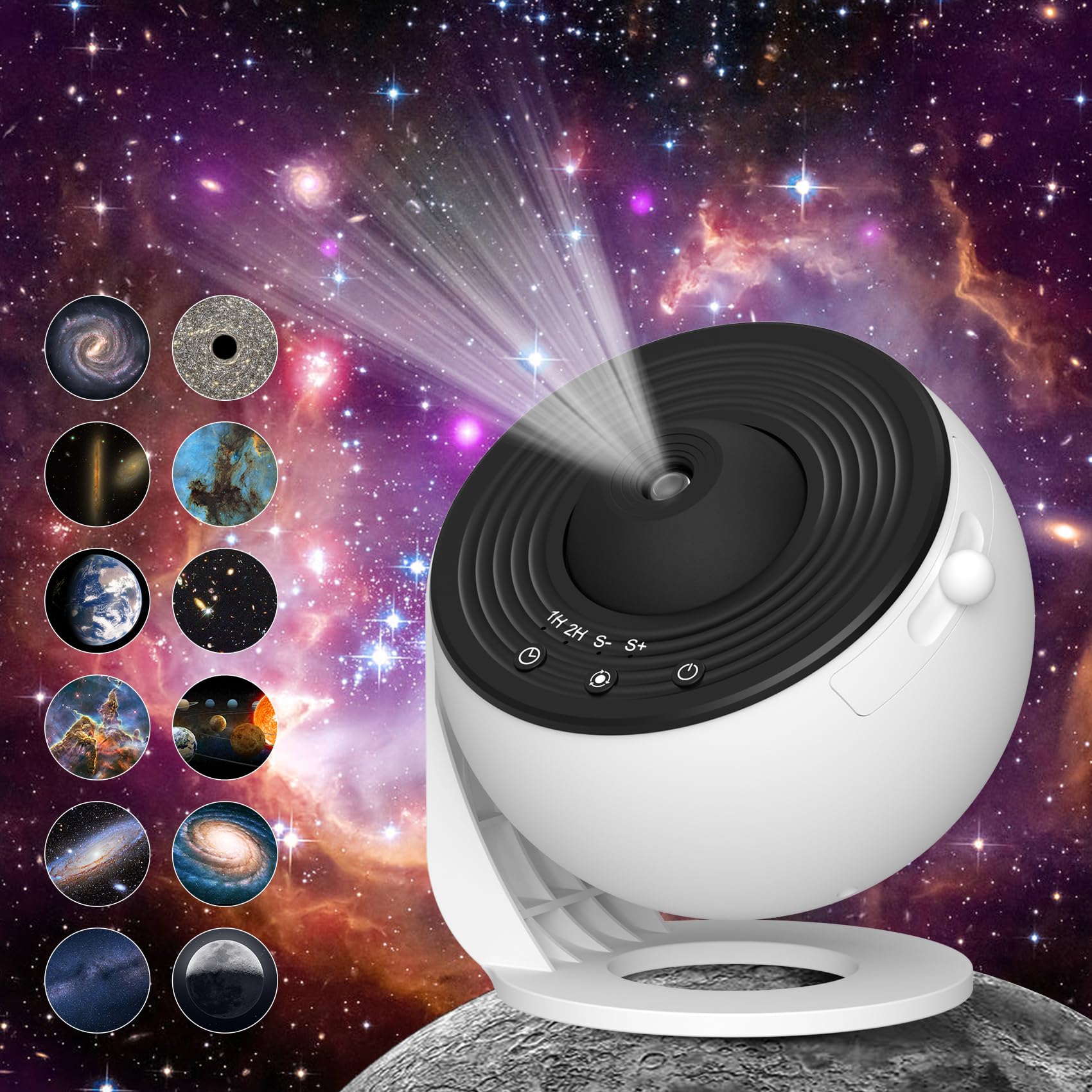 Galaxy Projector for Bedroom, HD Image Star Projector Galaxy Light Adjustable Knob, 13 Film Discs Planetarium Projector for Kids, 360ÃÂ° Rotating 1/2h Timer Simple 3-Button Control