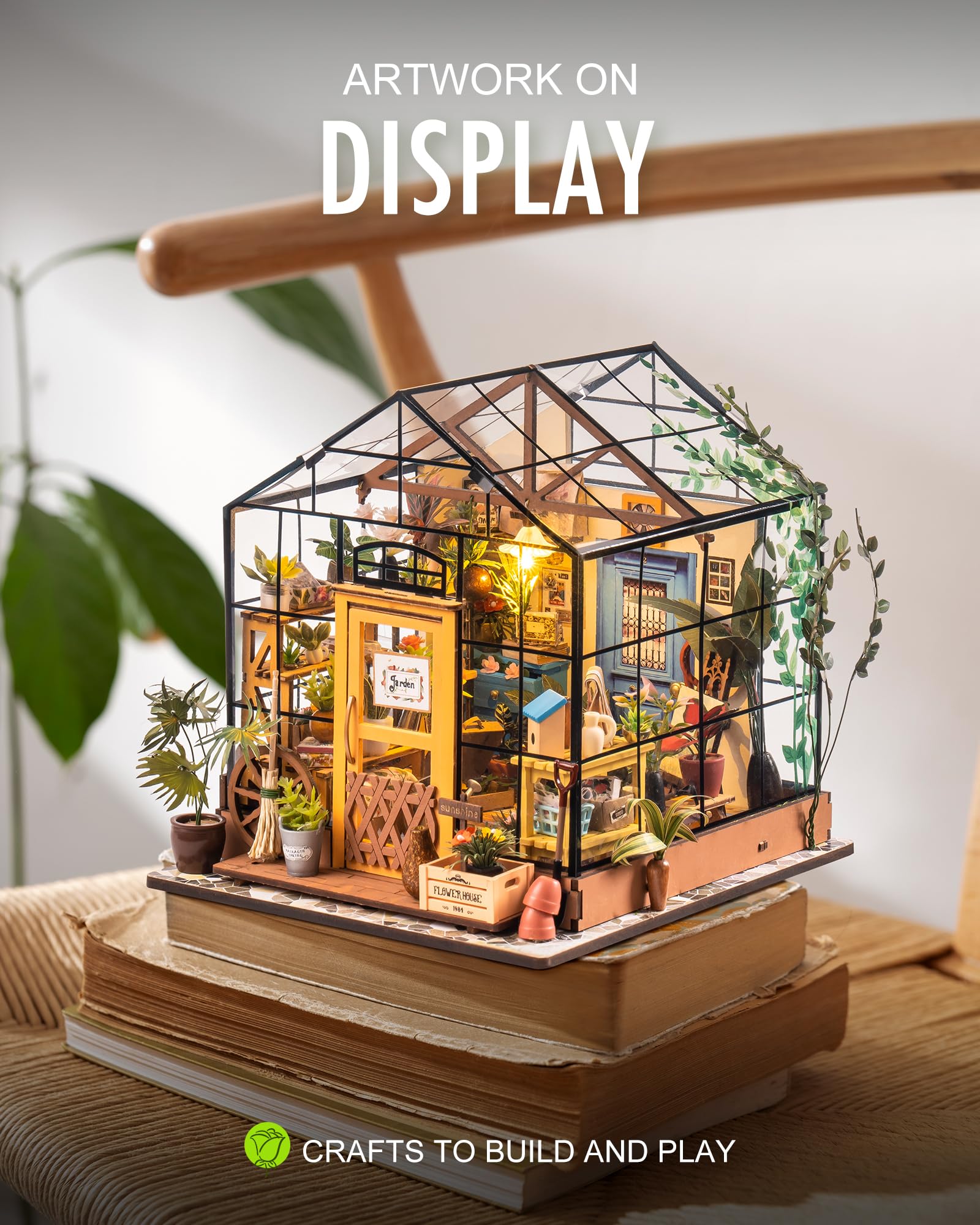 Rolife DIY Miniature House Kit Greenhouse, Tiny House Kit for Adults to Build, Mini House Making Kit with Furniture, Halloween/Christmas Decorations/Gifts for Family and Friends (Cathy's Greenhouse)