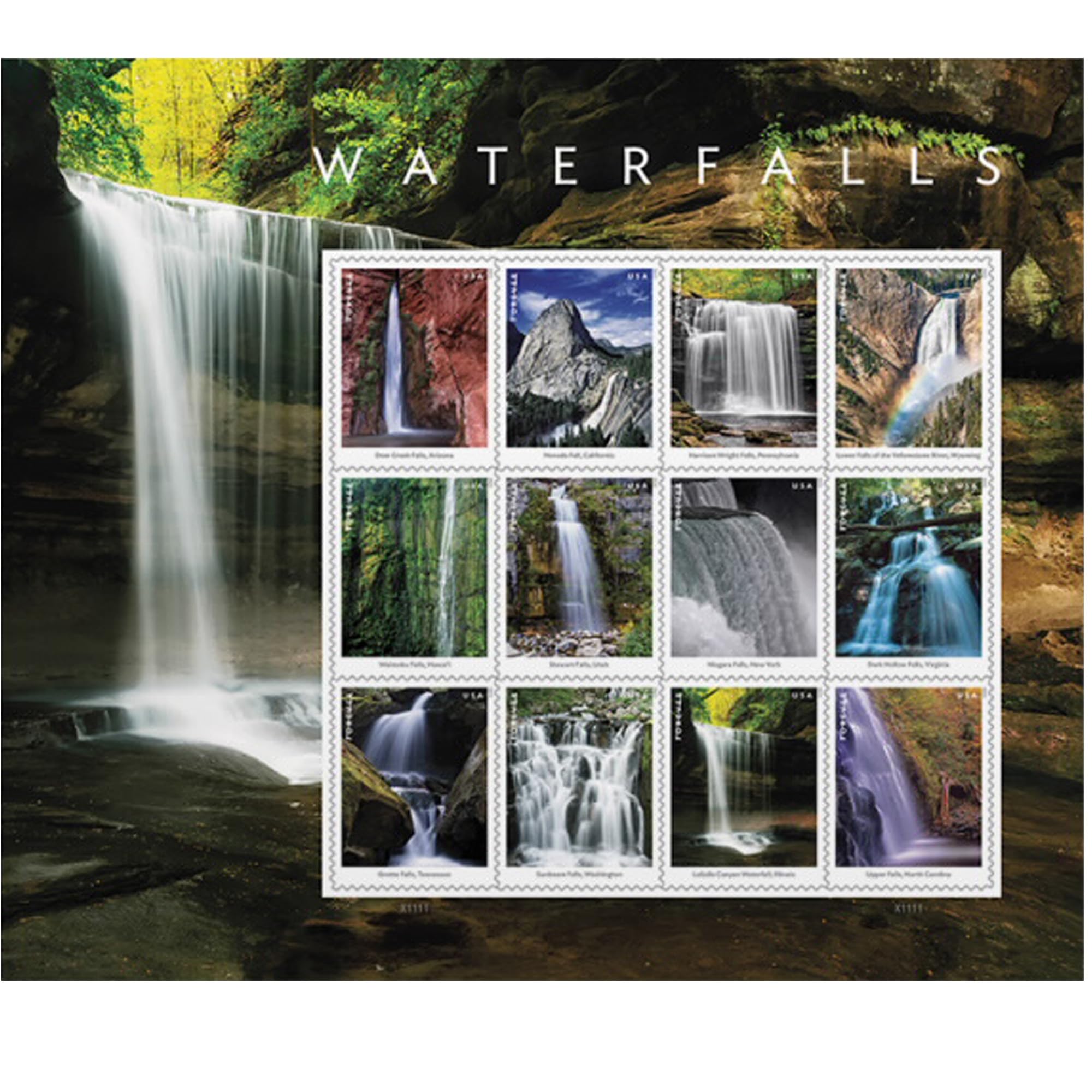 USPS Waterfalls (Sheet of 12) Forever Postage Stamps US Postal First Class Nature Rock River Park Party Announcement Celebration Anniversary Wedding 2023 Scott #5800
