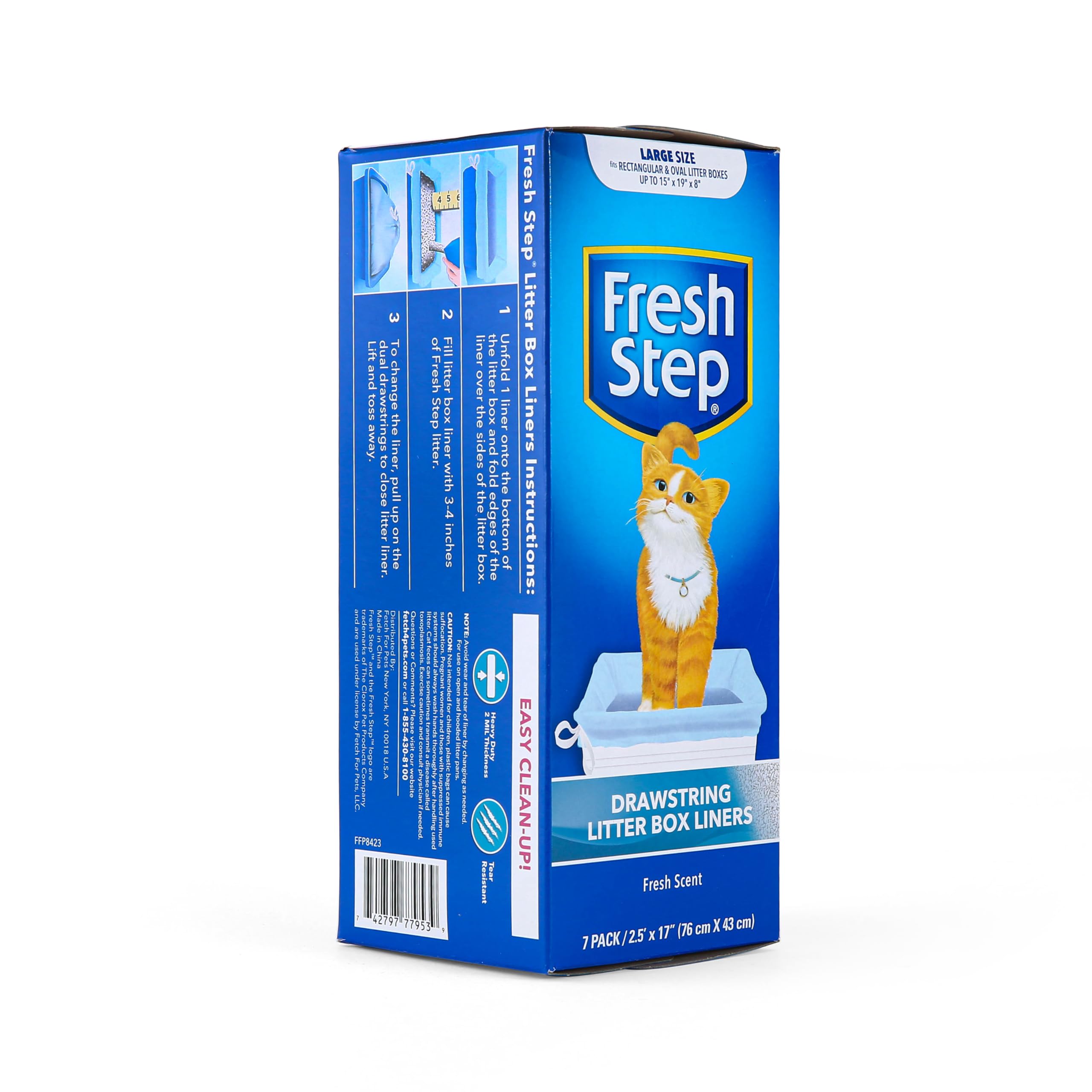 Fresh Step Drawstring Litter Box Liners Scented, Large Size 30" x 17" - 7 Count