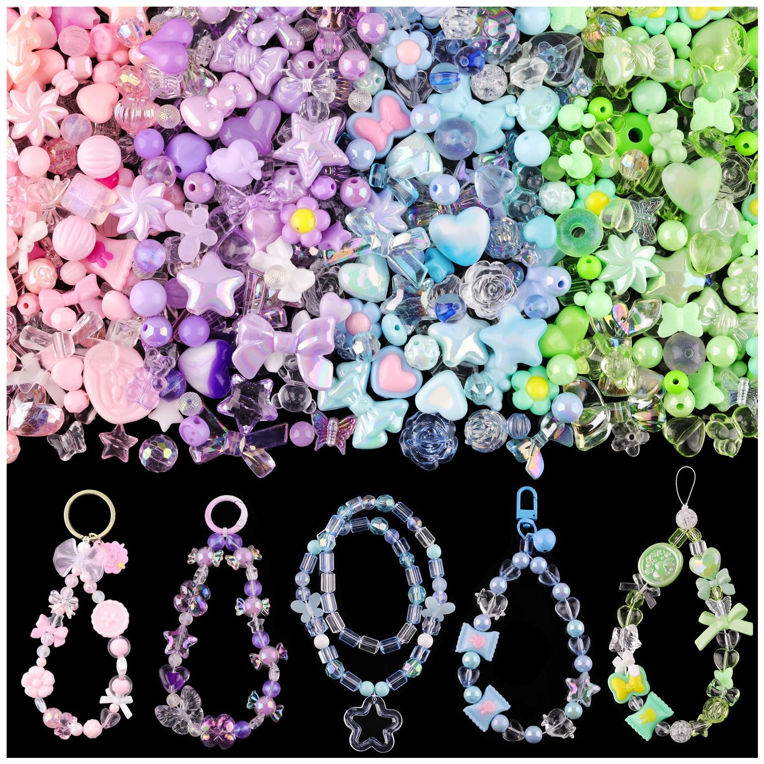TINKRSTUFF Assorted 180-240PCS Acrylic Beads for Bracelet Making, Flower Bow Butterfly Candy GummyBear Aesthetic Bracelet Charms,Cute Beads for Jewelry Making DIY Necklace Keychain Phone Charm