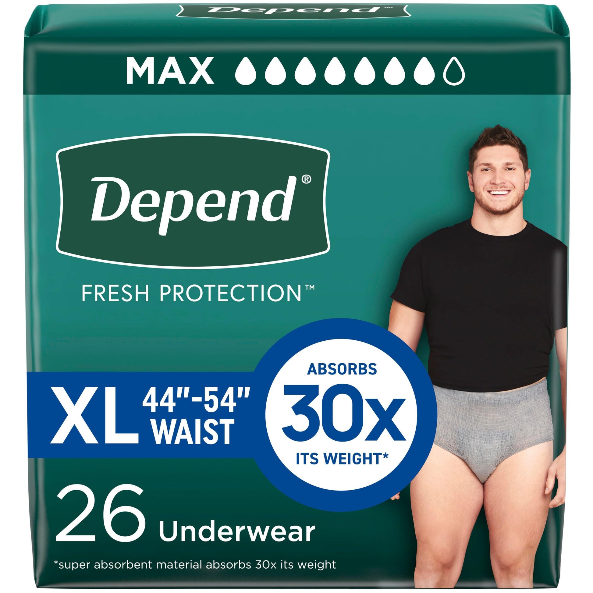 Depend Fresh Protection Adult Incontinence Underwear for Men, Disposable, Maximum, Extra-Large, Grey, 26 Count, Packaging May Vary