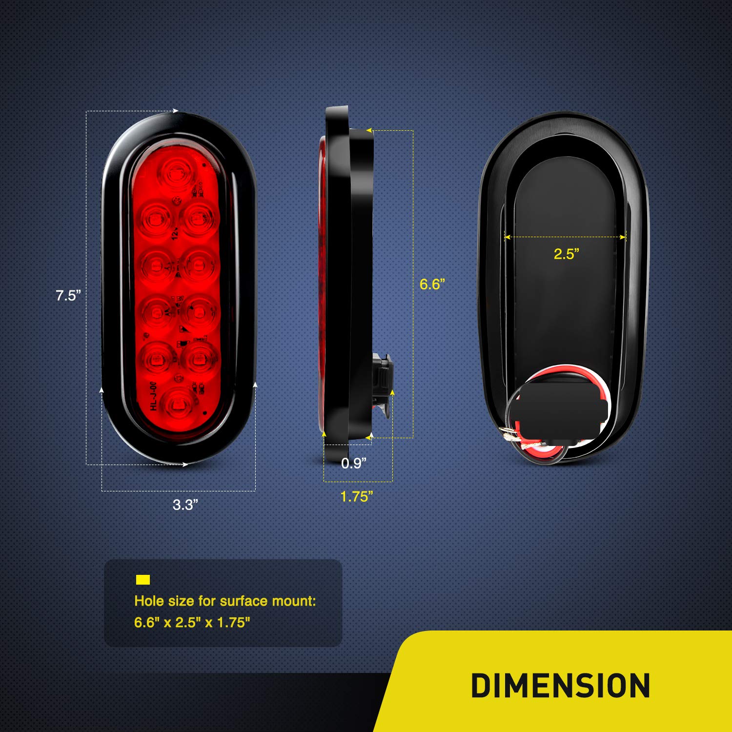 Nilight - TL-01 6" Oval Red LED Tail 2PCS w/Surface Mount Grommets Plugs IP65 Waterproof Stop Brake Turn Trailer Lights for RV Truck Jeep