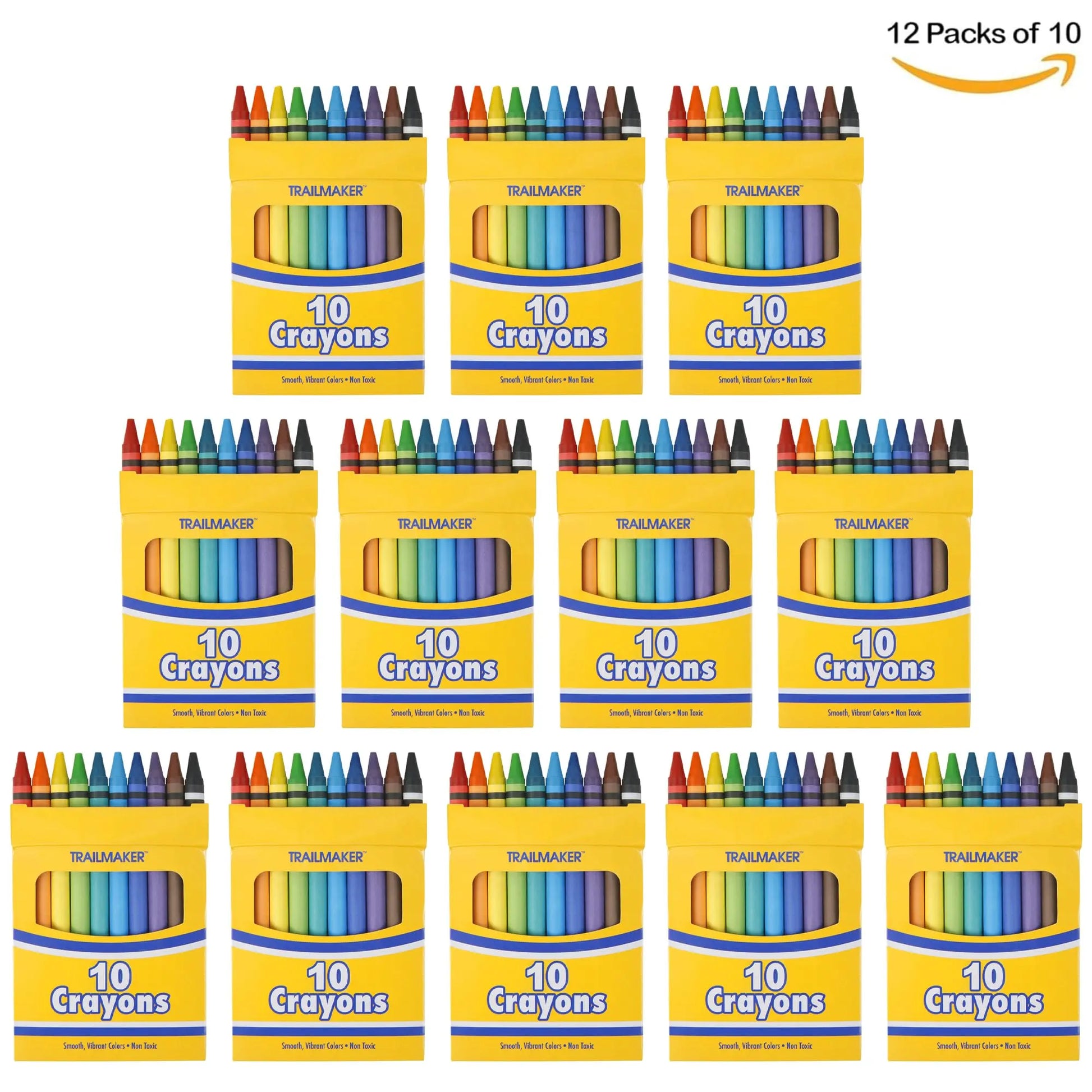 Trail maker Wholesale Bright Wax Coloring Crayons in Bulk, 12 Pack (10 Crayons Per Box)