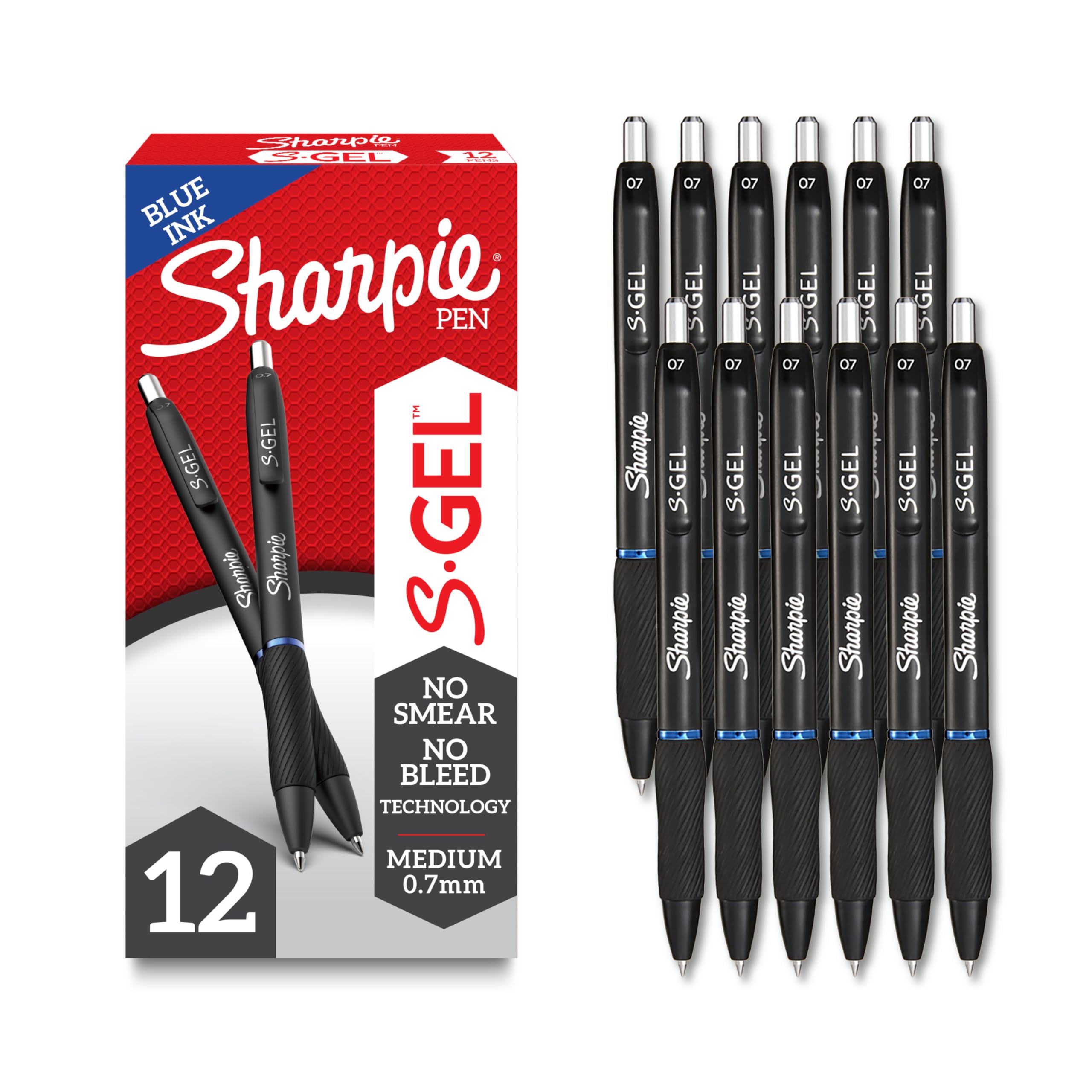 SHARPIE S-Gel, Gel Pens, Medium Point (0.7mm), Blue Ink Gel Pen, 4 Count