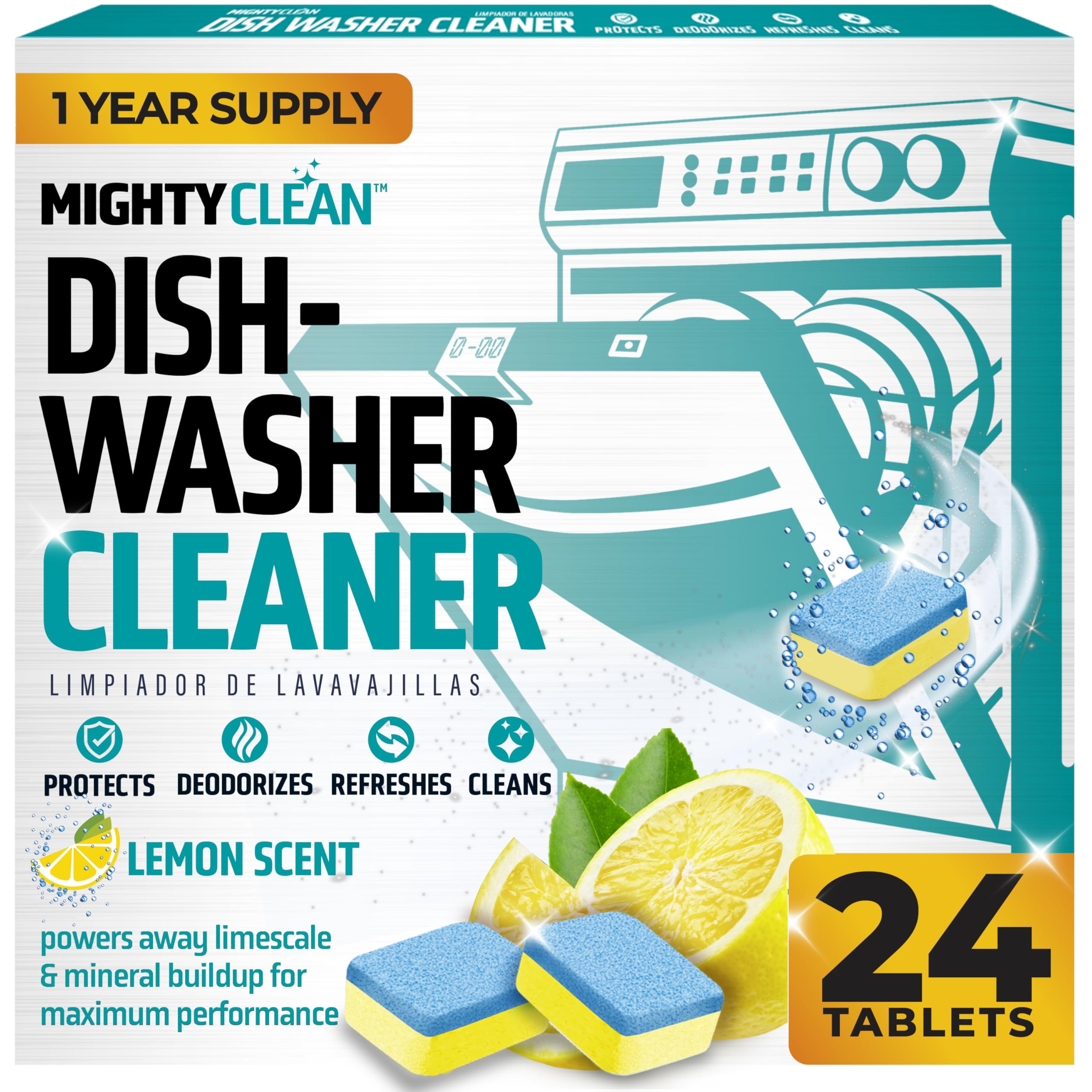 Dishwasher Cleaner And Deodorizer 24 Pack - 1 Year Supply Deep Clean Dishwasher Cleaner Tablets, Septic Safe Dishwasher Cleaning Tablets, Dish Washer Cleaner To Remove Limescale, Mineral Buildup, Odor