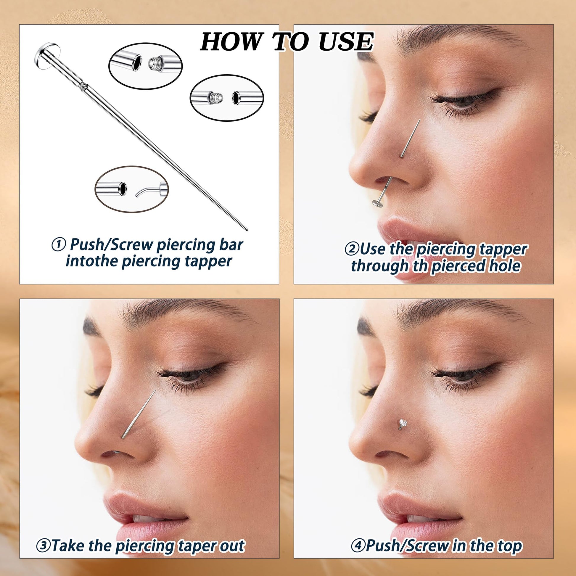 GEMQUEEN Piercing Taper Ball Grabber Changing Tool Set - Flat Back Earrings Applicator Tool 16G 18G Stainless Steel Threadless Insertion Pin Thread Assistant Tool Body Piercing Kit for Ear Nose Lip
