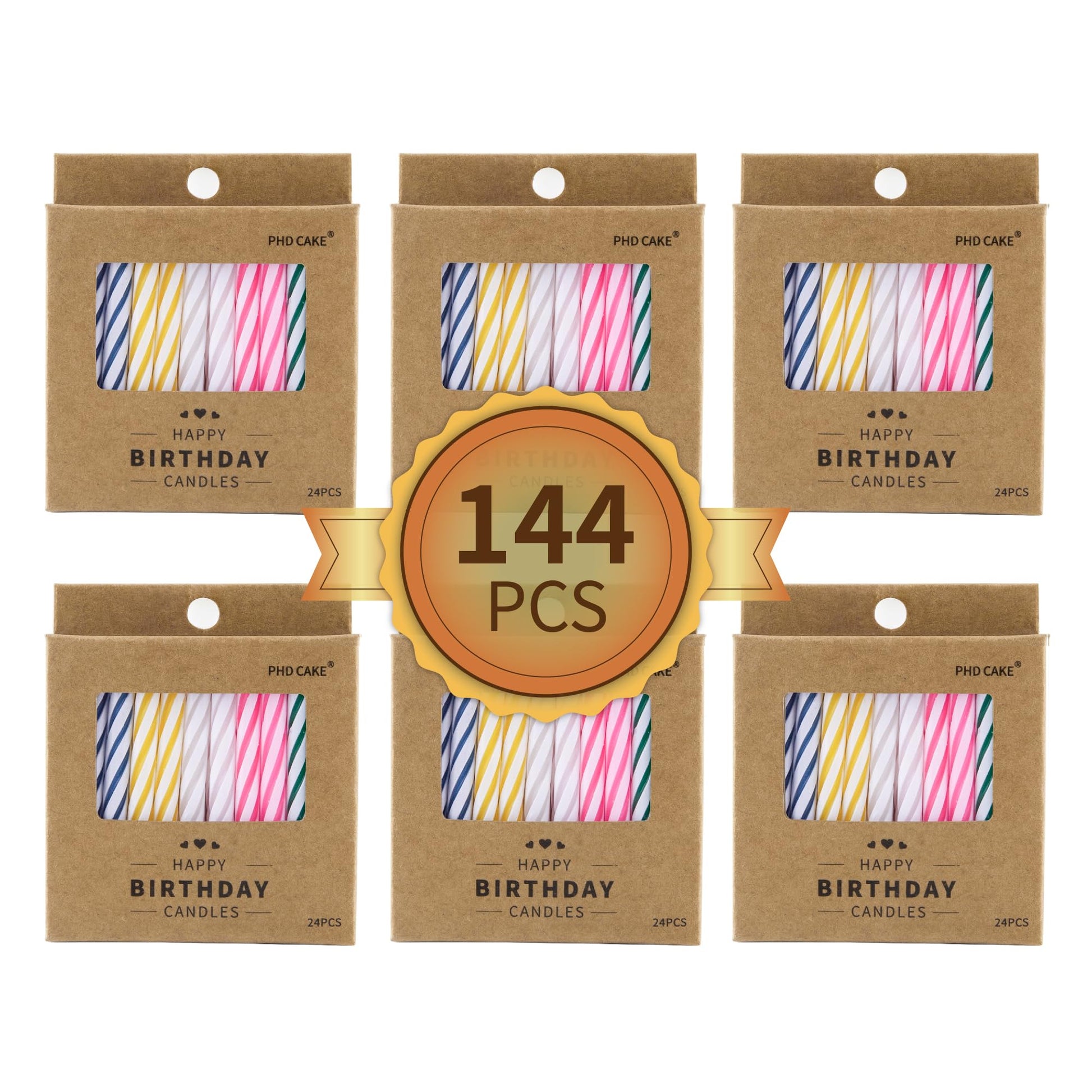 PHD CAKE 144-Count Multicolored Spiral Birthday Candle, Birthday Candles for Cake, Cupcake Candles, Party Celebration