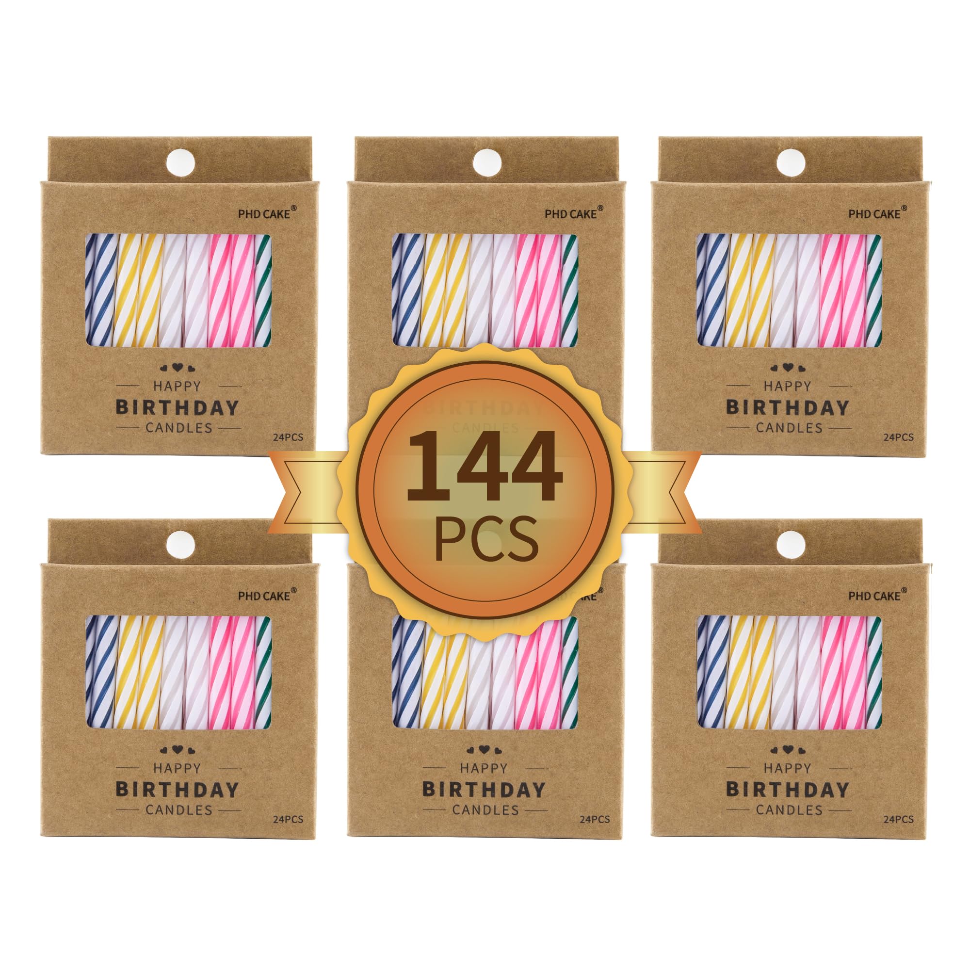 PHD CAKE 144-Count Multicolored Spiral Birthday Candle, Birthday Candles for Cake, Cupcake Candles, Party Celebration