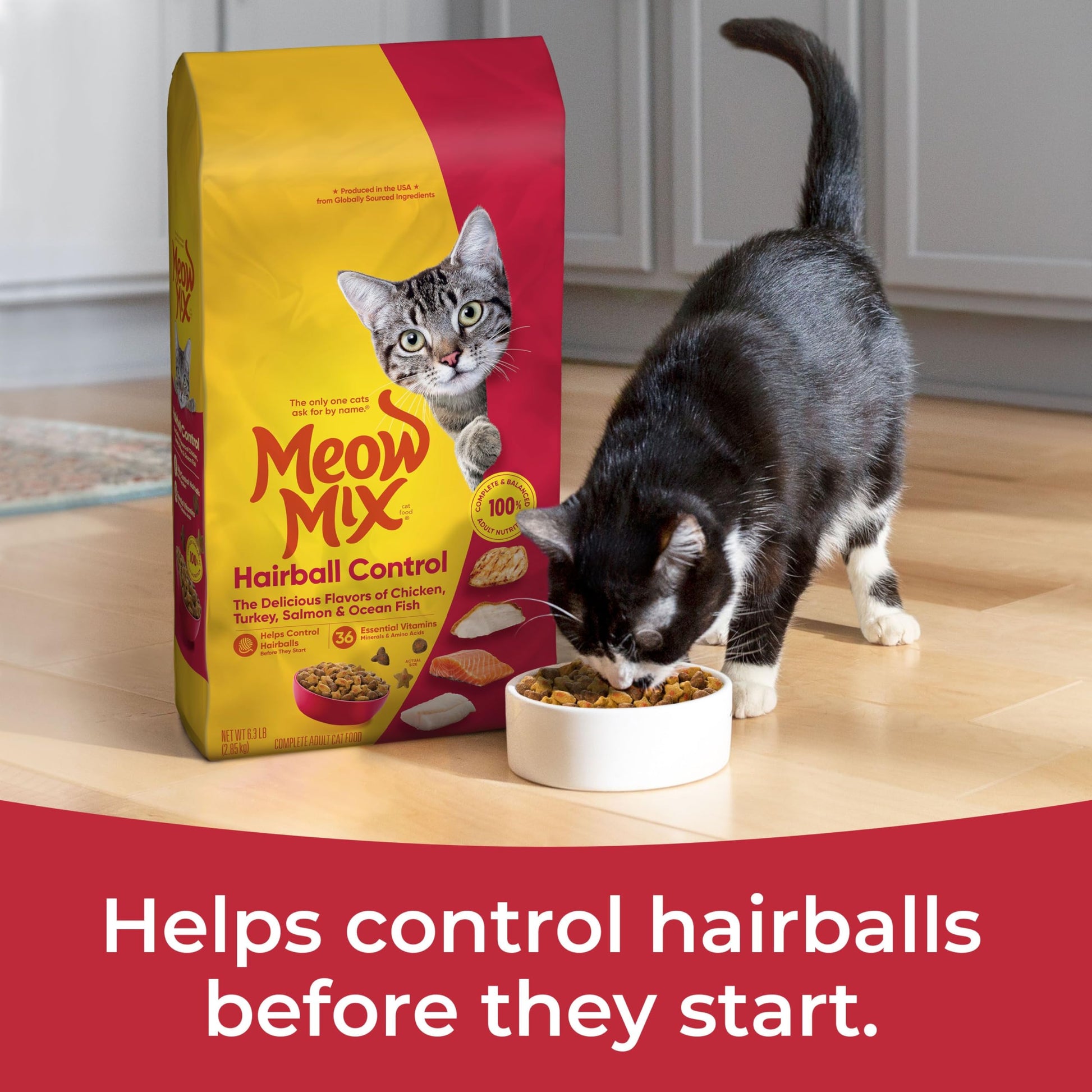 Meow Mix Hairball Control Dry Cat Food, 6.3 Pound Bag