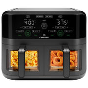 CHEFMAN 6 Quart Dual Basket Air Fryer Oven with Easy View Windows, Sync Finish, Hi-Fry, Auto Shutoff, 2 Independent 3Qt Nonstick Dishwasher Safe Frying Baskets, Digital Double Air Fryer - Black