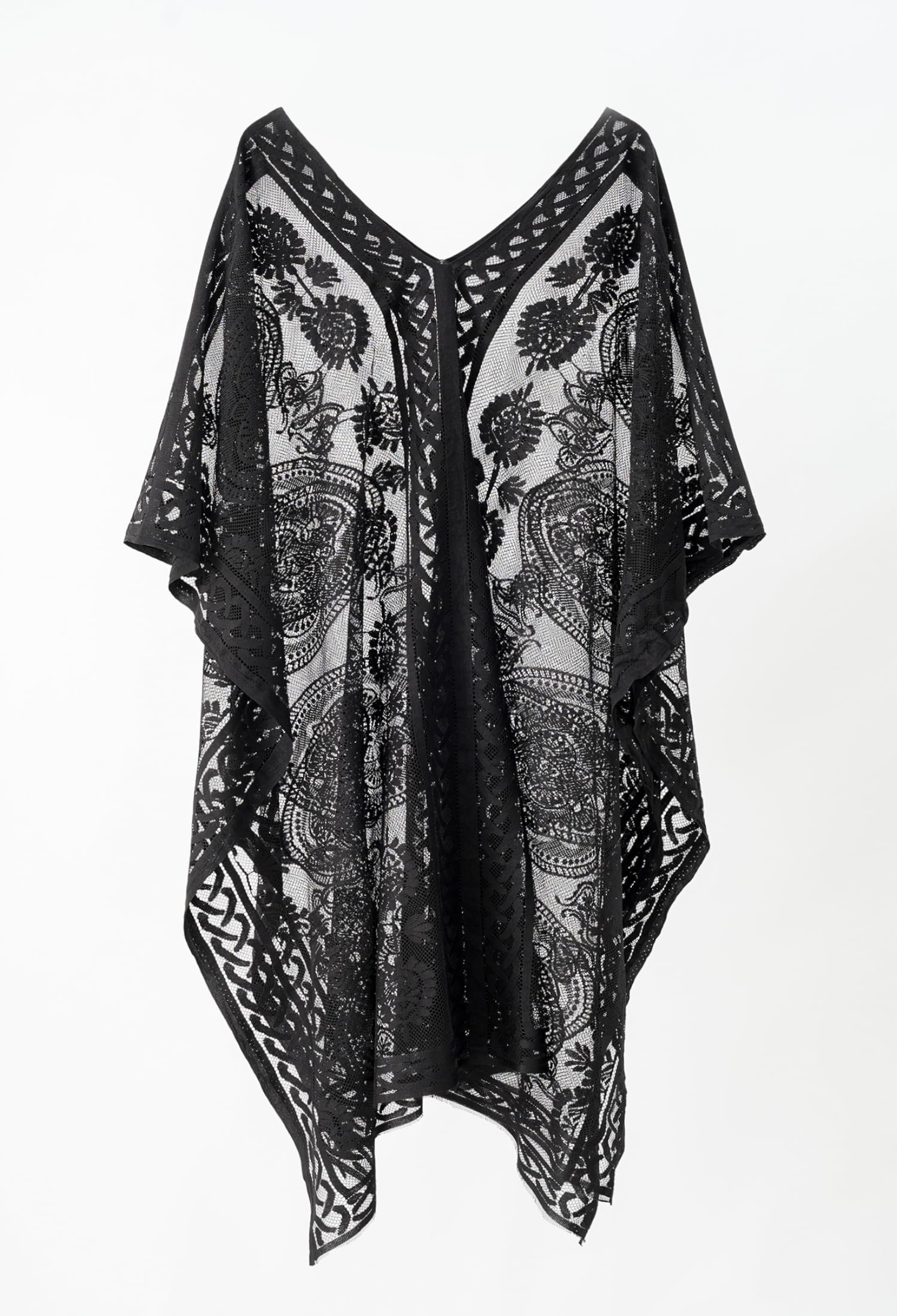 Women's Swimwear Cover-Up for Beach and Pool, Lace V-Neck Swimsuit Dress, Bikini Cover-Up (Black)