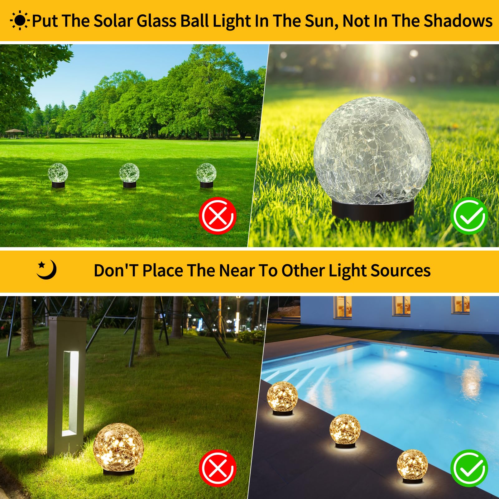 JKIMK Solar Globe Lights Outdoor Waterproof-Solar Balls for Garden-Cracked Glass Ball Outdoor-Solar Orbs for Outside-Outdoor Decorations for Patio and Yard Lawn Backyard Decor