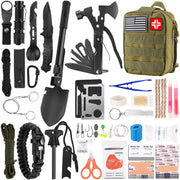 Survival Kit and First Aid Kit, 142Pcs Professional Survival Gear and Equipment with Molle Pouch, for Men Dad Husband Who Likes Camping Outdoor Adventure (Green)