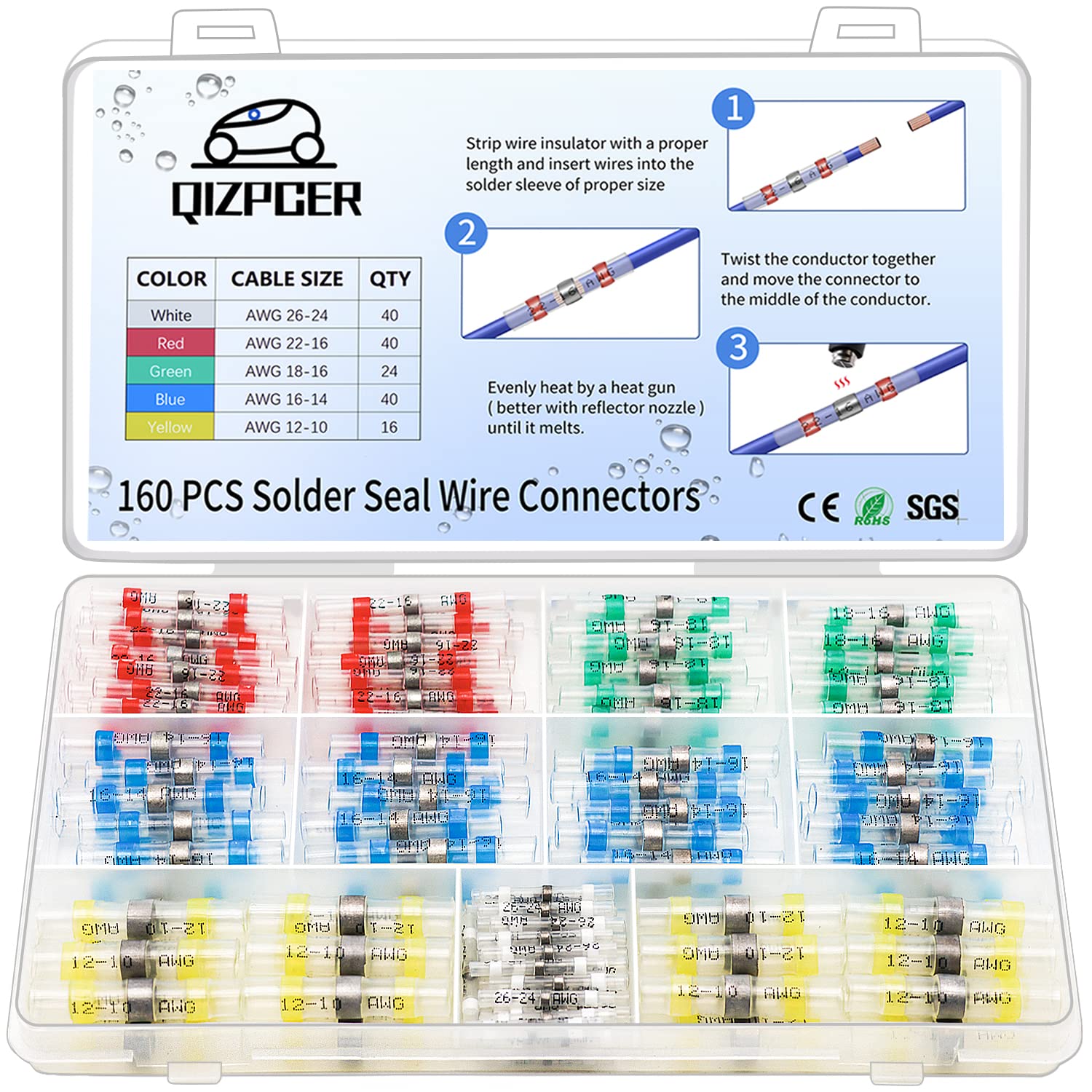 110 Pcs Heat Shrink Wire Connectors, Solder Seal Butt Connectors Kit Waterproof Marine Electrical Splice Terminals
