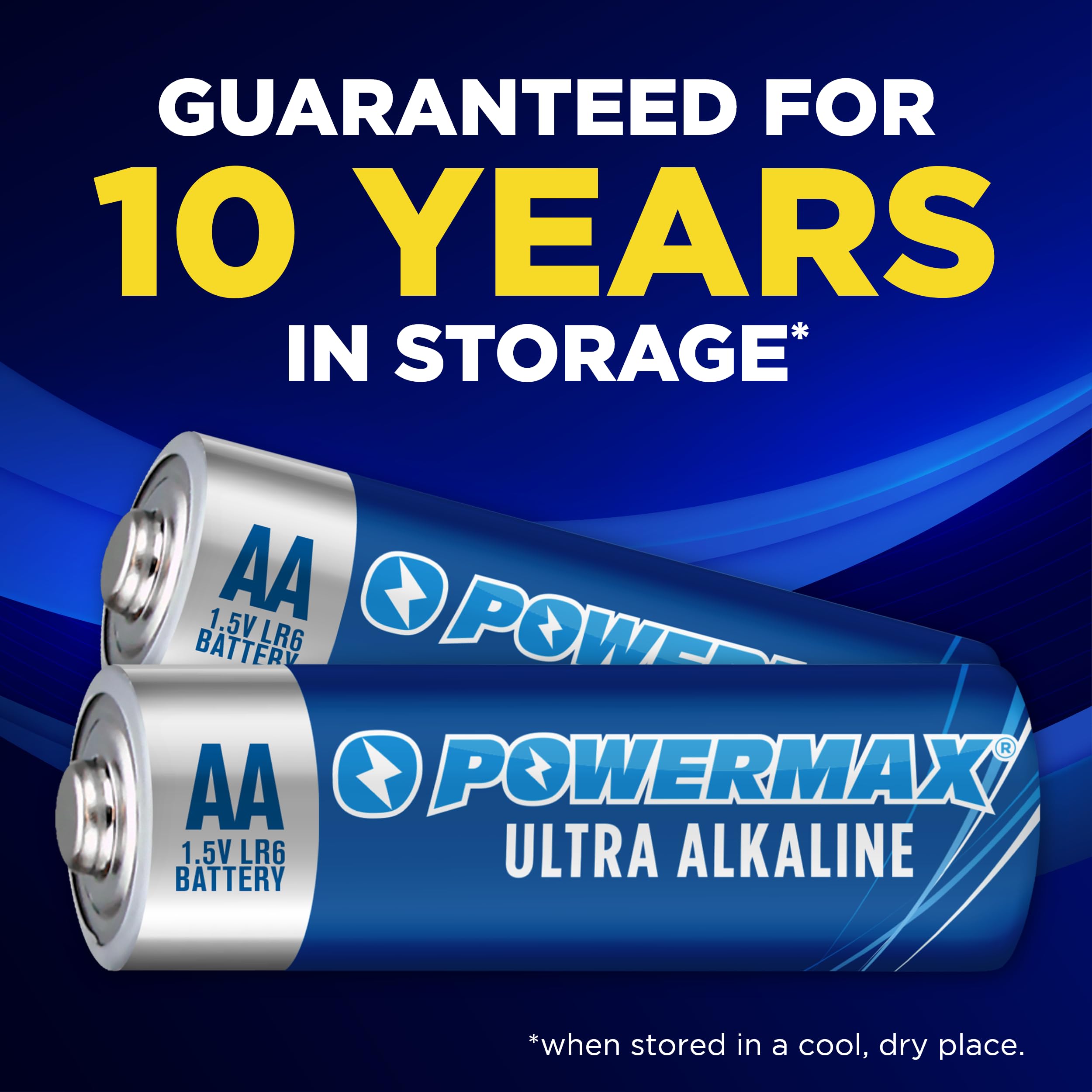 Powermax 24-Count Double AA Batteries, Ultra Long Lasting Alkaline Battery for Home and Office, 10-Year Shelf Life, Reclosable Packaging