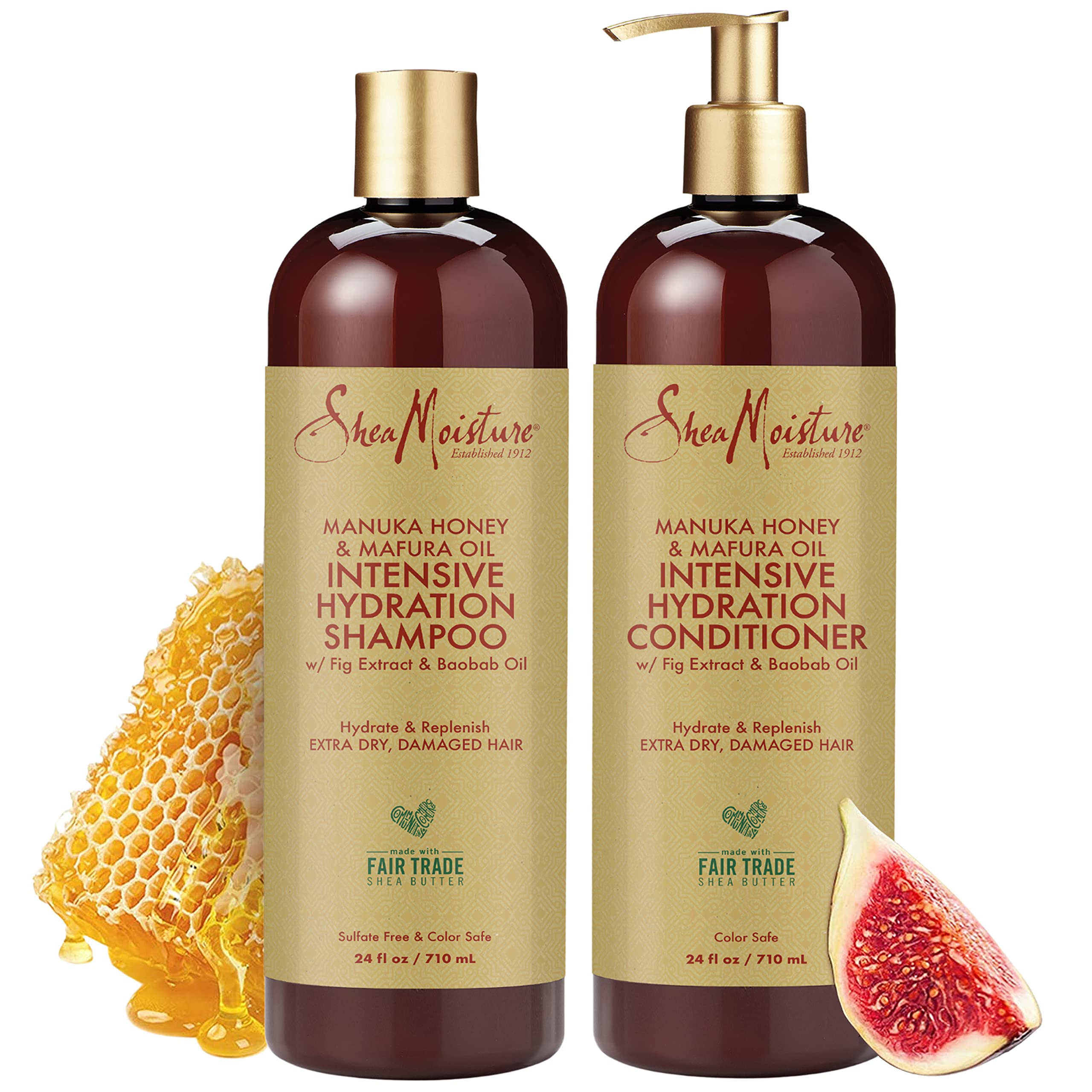 SheaMoisture Shampoo and Conditioner Set, Manuka Honey, Mafura Oil, Baobab Oil & Fig Extract, Hydrate + Replenish, Vitamin C, Sulfate Free & Hair Color Safe, Deep Conditioning, 13 Fl Oz Ea