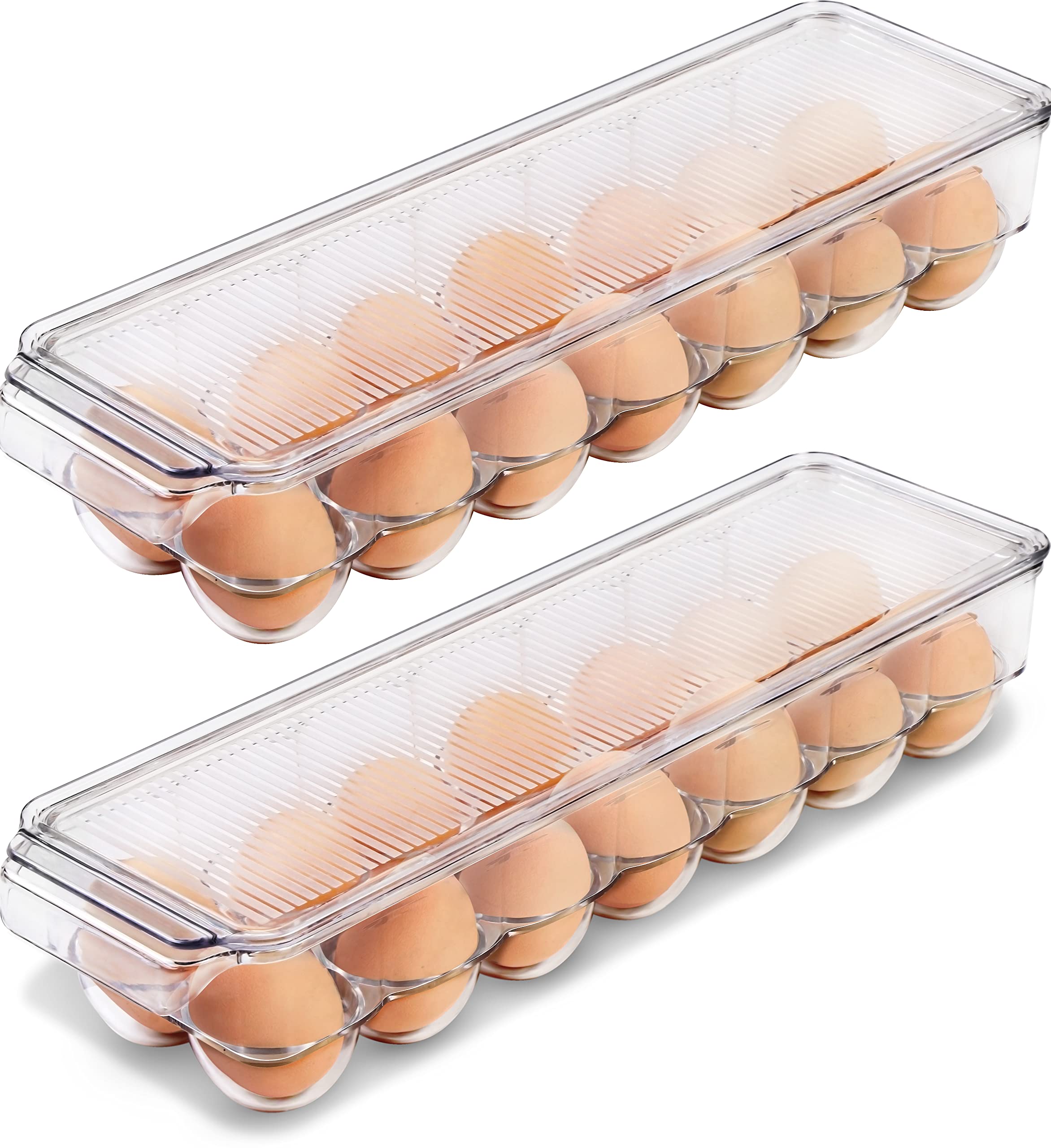 Utopia Home Egg Container With Lid and Handle for Refrigerator - Pack of 2 - Clear Stackable Egg Holder for Kitchen Storage and organization