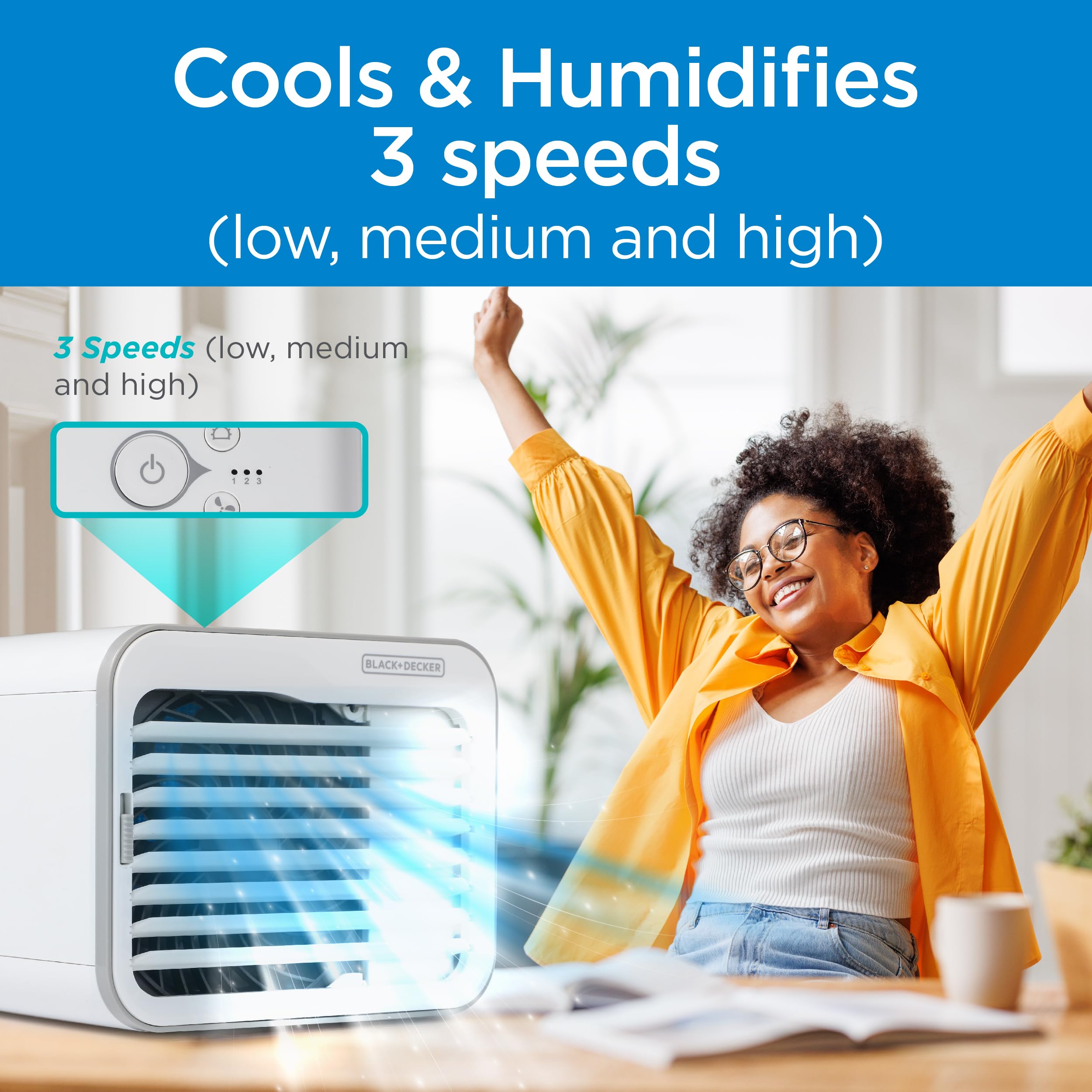 BLACK+DECKER Desktop Air Cooler, Personal Portable Fan with 3-Speeds, Evaporative Air Cooler with 0.5L Water Tank, Air Cooler Fan for Desk, Home, Office, Bedroom, and more, BDMC10, White/Gray