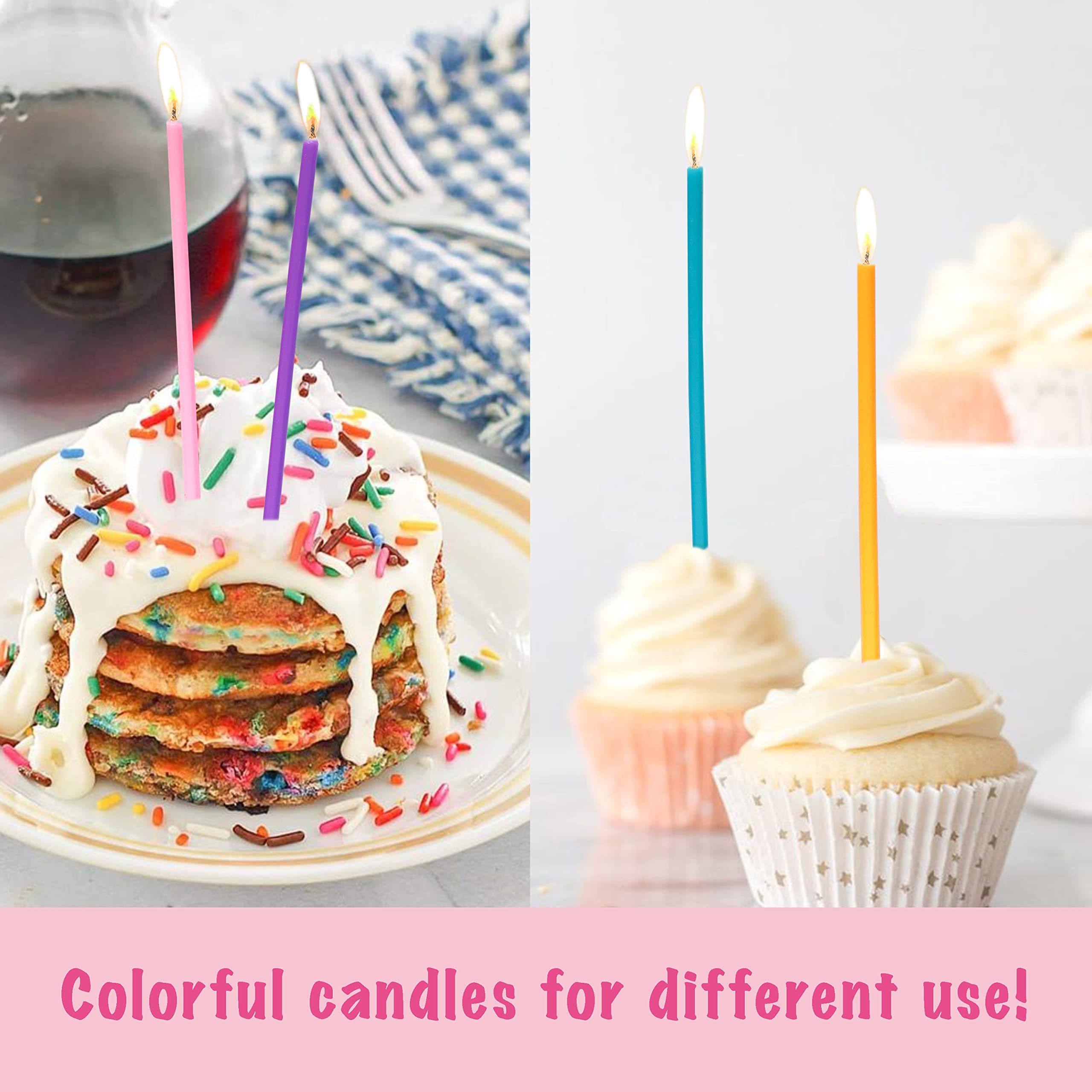 Apluselection 40-Count Rainbow Birthday Candles, Tall Thin Birthday Cake Candles Set, Rainbow Cupcake/Cake Decorations
