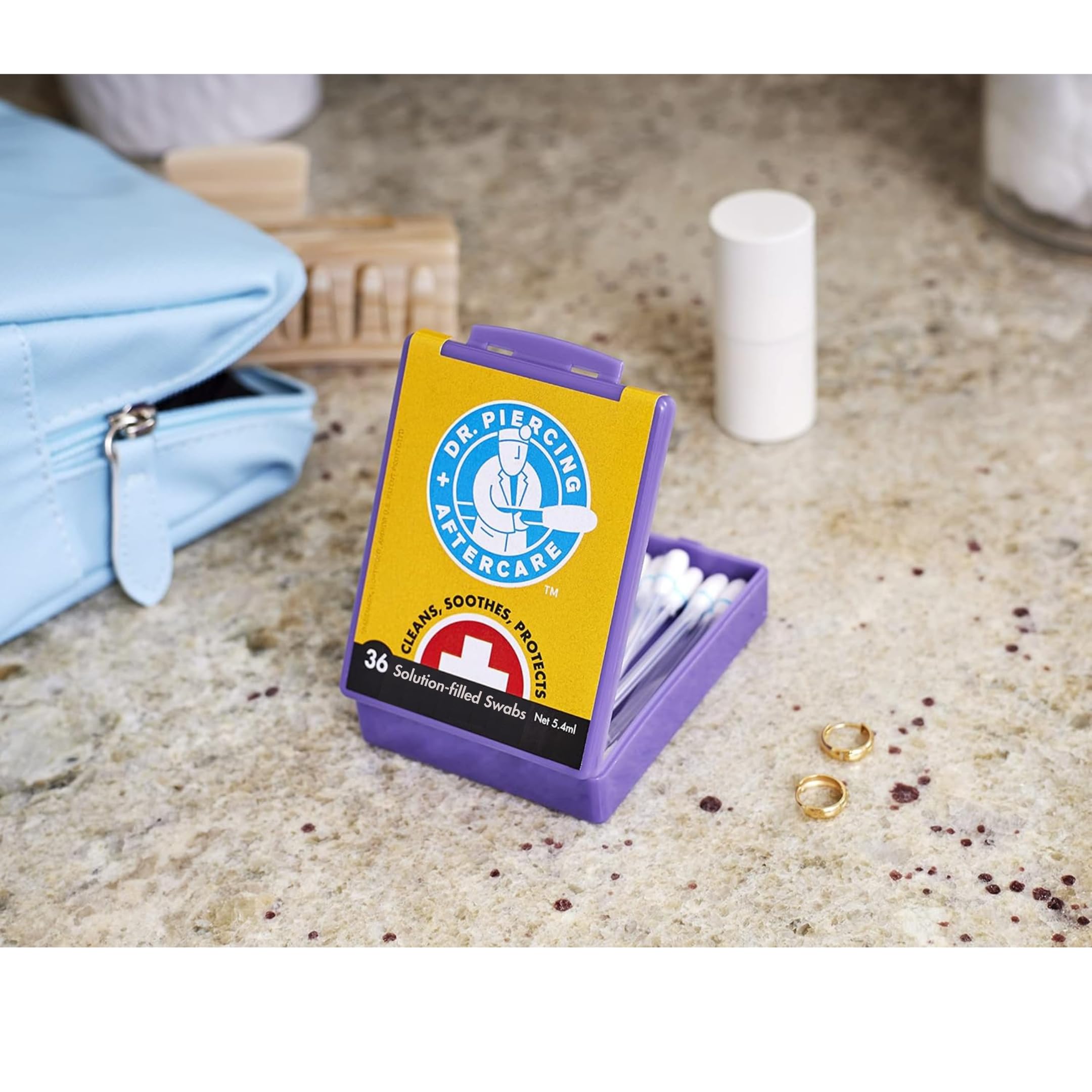 Dr. Piercing Aftercare Swabs – Piercing Bump Saline Solution for Cleansing Earring, Nose, Belly, and Ear Piercings – Gentle Saline Wash for a Refreshing Experience – 36 Easy-to-Use Swabs (1-Pack)