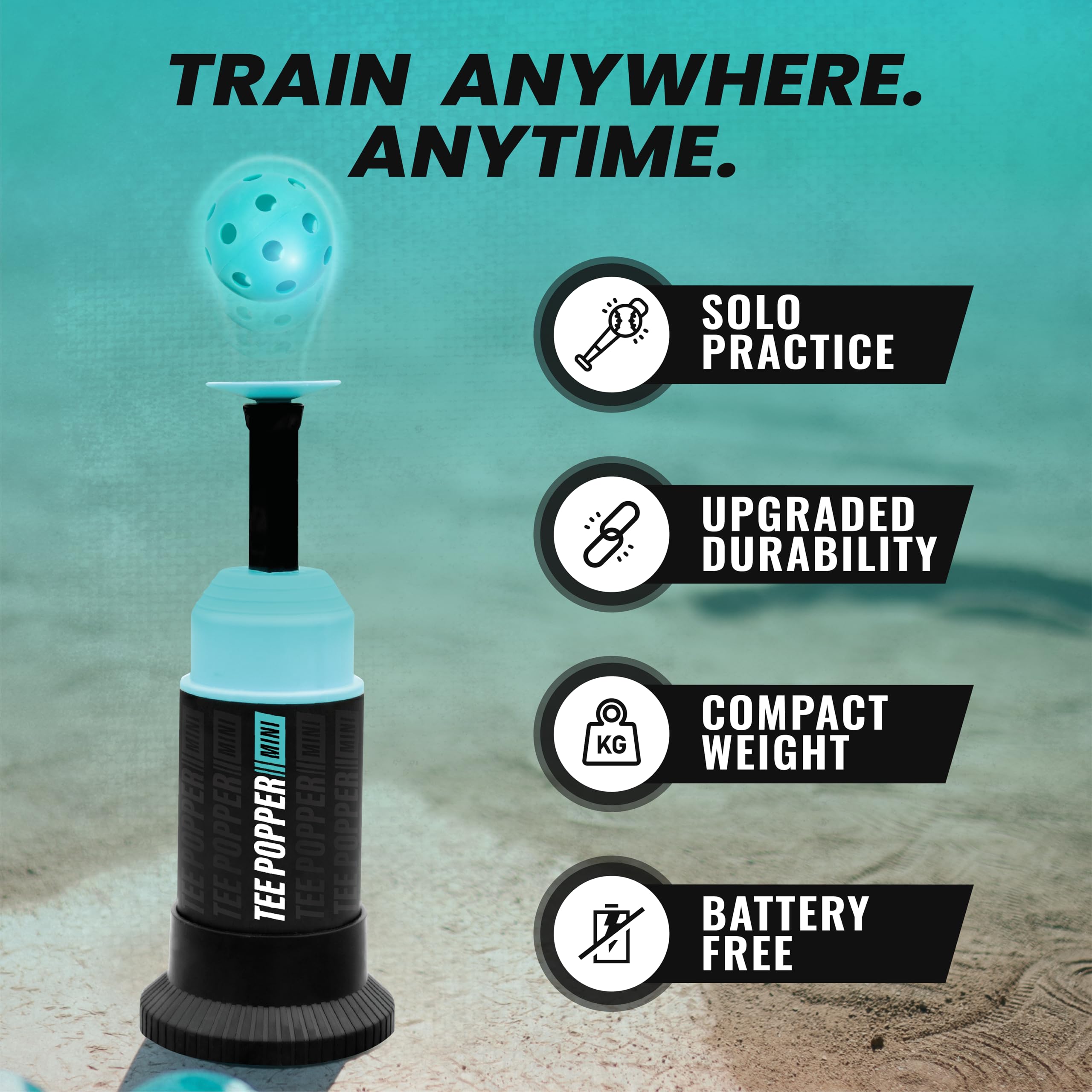 Bandit Sports Baseball Training Mini Tee Popper, Hitting Tee for Perfect Swings, Batting Machine for Practicing Hitting Without a Pitcher (1 Popper Ball Included)
