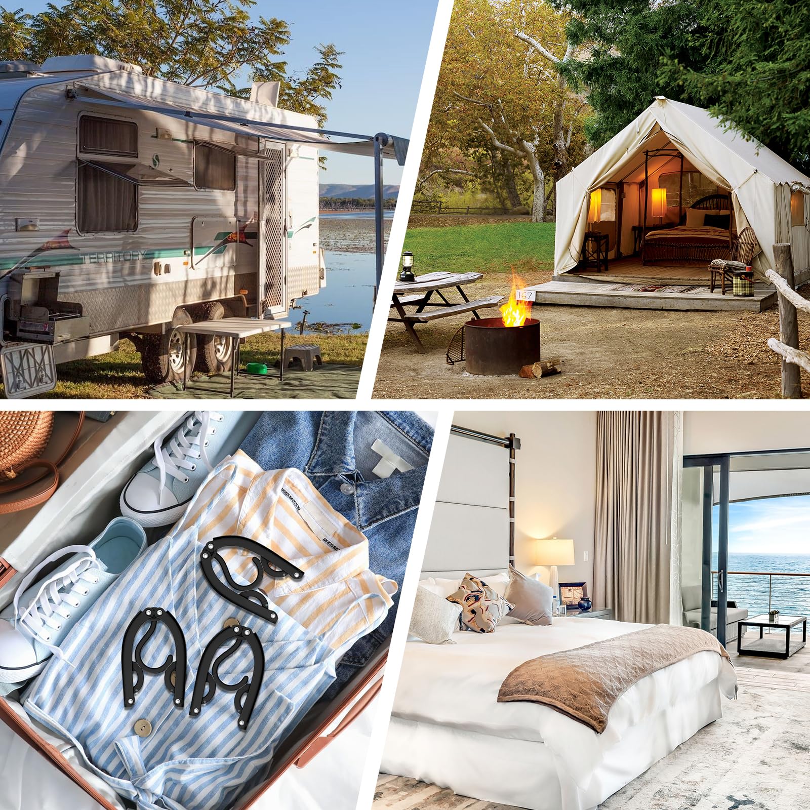 12 PCS Travel Hangers Cruise Ship Essentials Portable Folding Clothes Hangers Travel Accessories Foldable Clothes Drying Rack (Black)