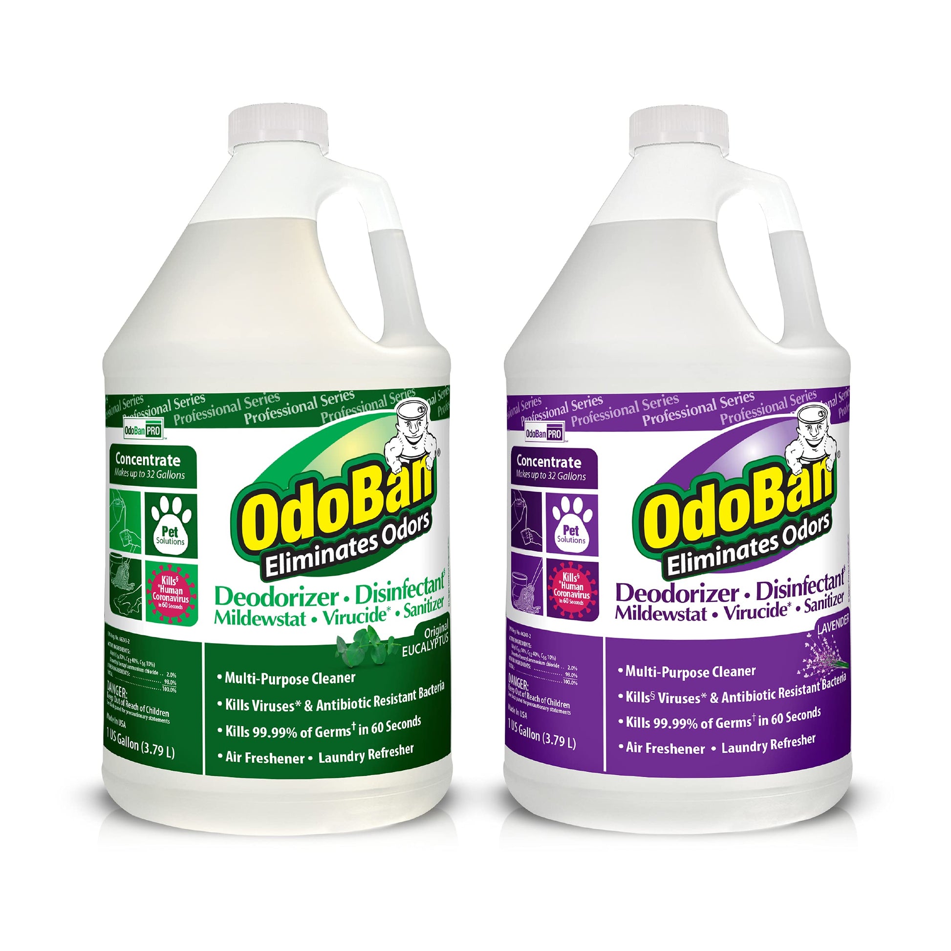 OdoBan Professional Disinfectant and Odor Eliminator Concentrate, 4-Pack, 1 Gallon Each, Lavender Scent