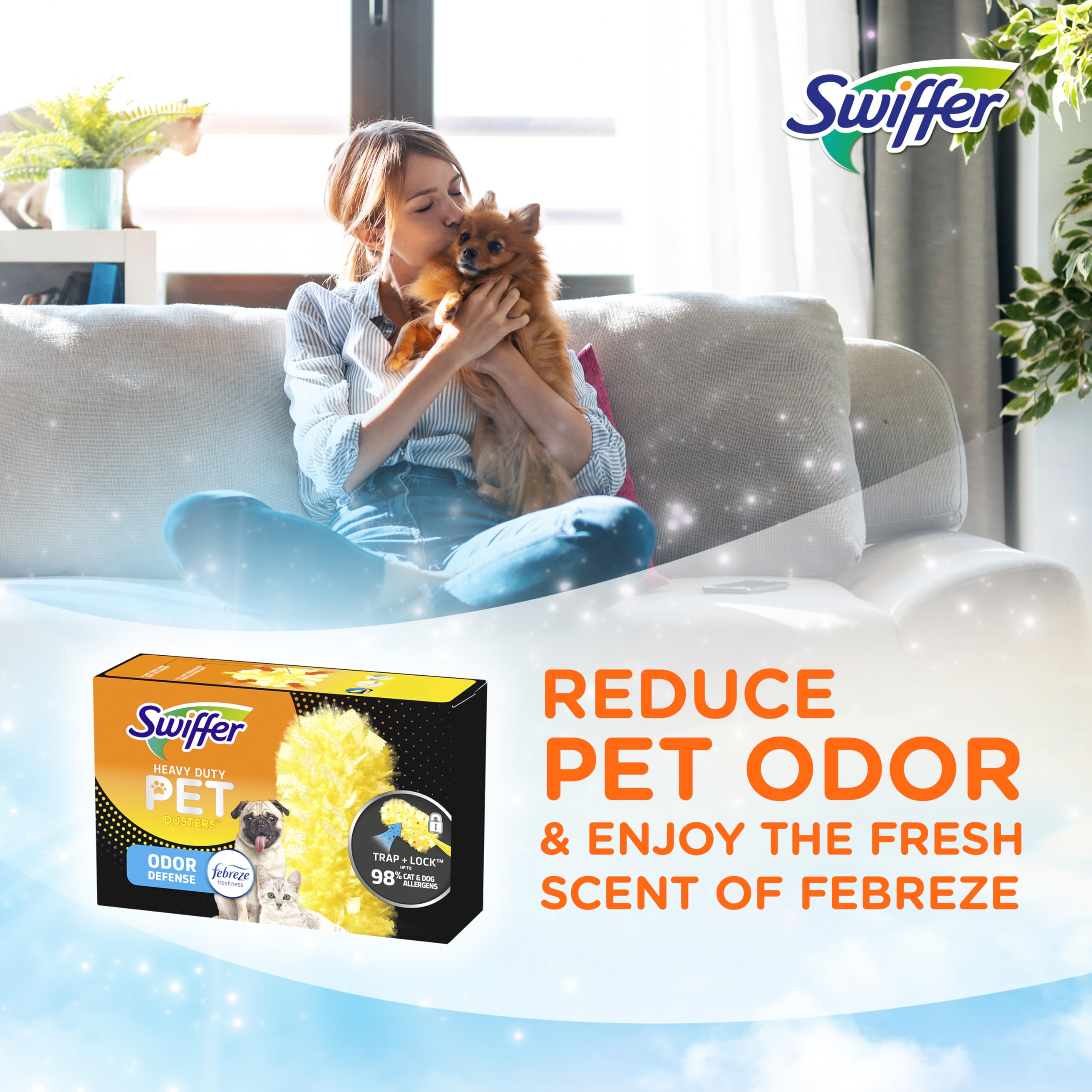Swiffer Pet Heavy Duty Dusters Refills, Multisurface 360 Dusters with Febreze Odor Defense, 11 Count