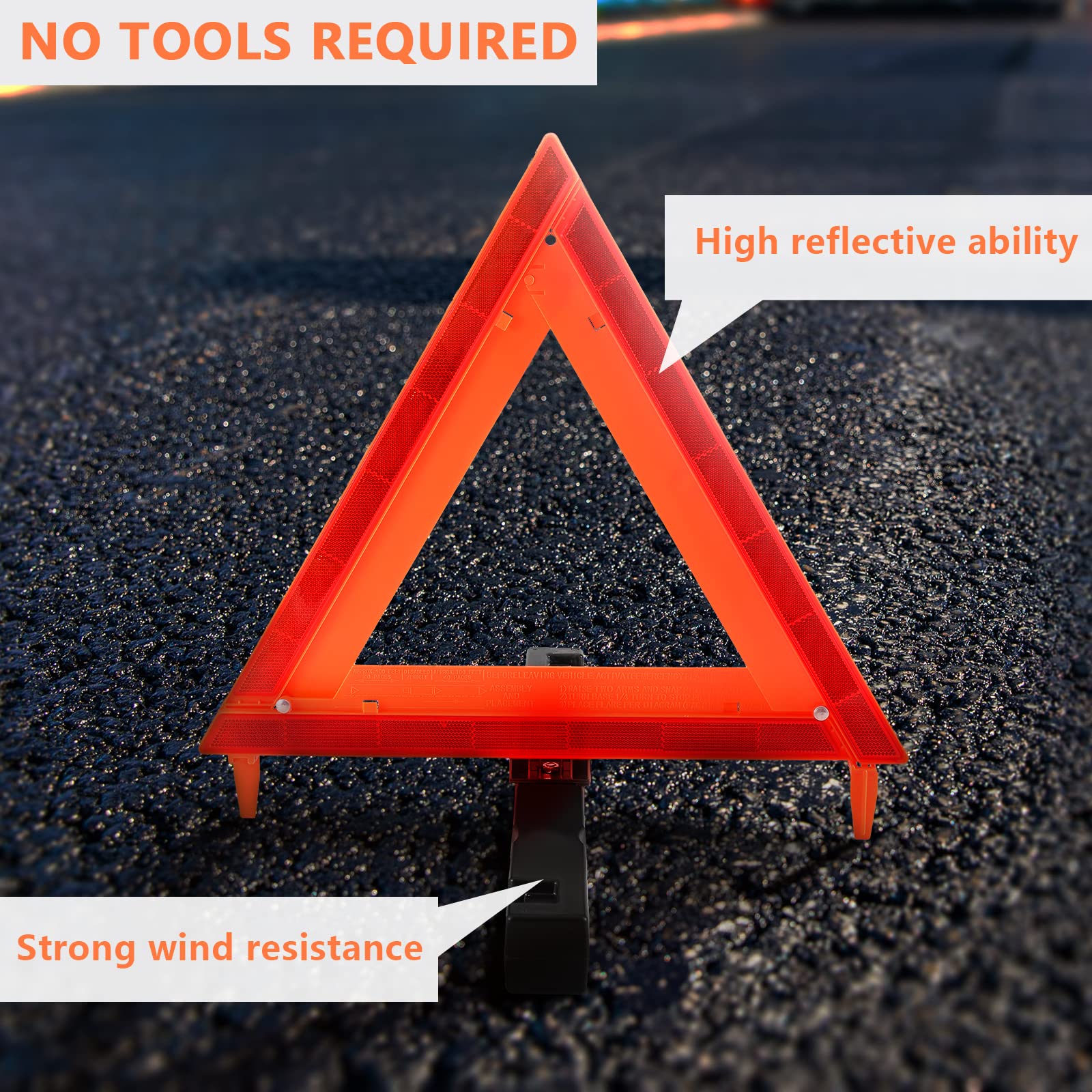 WORKKOOL Safety Triangles DOT Approved, Standard Warning Triangles Enmergency Reflector, Emergency Triangles for Vehicles with Carry Case(3 Pack,Without Sand)
