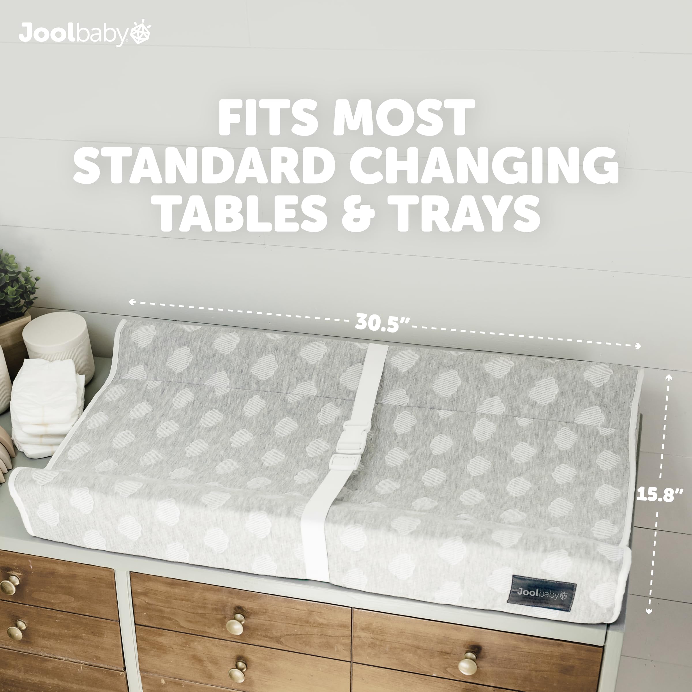 Jool Baby Soft Changing Pad + Washable Cover, Non-Slip - Fits Standard Changing Tables & Dressers (Gray)