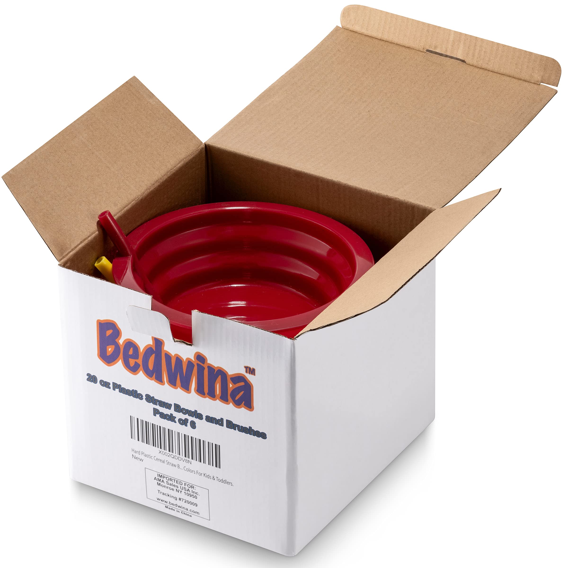 Cereal Bowls with Straws for Kids - (Set of 6 - 20-Ounce Bowls) BPA-Free Plastic Reusable Built-In Straw Bowl for Kids, Children & Toddlers, Dishwasher and Microwave Safe, Includes 3 Cleaning Brushes