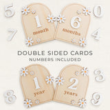 Beautiful Baby Monthly Milestone Cards - The Perfect Wooden Discs for Adorable Milestone Pictures of Your Newborn - 2X Reversible Arches Signs with Interchangeable Numbers Make a Great Shower Gift