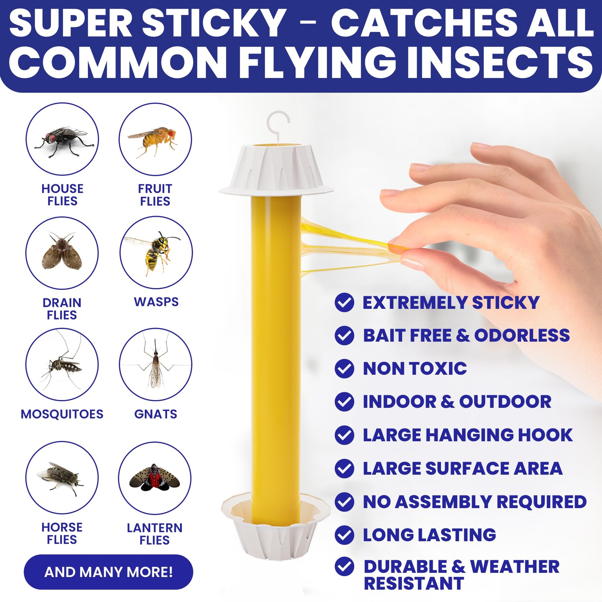 Fly Stick Sticky Fly Traps for Indoors Outdoor 6pk. Non-Toxic Super Sticky Hanging Flies Catcher Paper Tape Strips for Home. Catches All Bugs and gnats. Indoor Outdoor House Flying Insect Trap