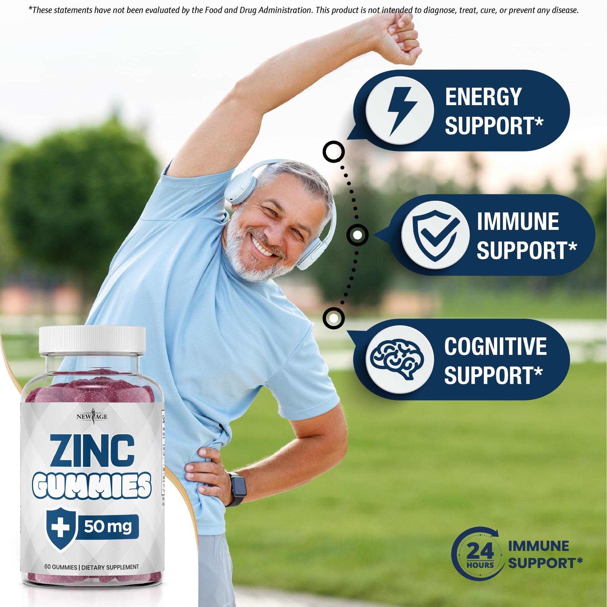 NEW AGE Zinc Gummies - 2 Pack - 50mg High Immune Booster Zinc Supplement, Immune Defense, Powerful Natural Antioxidant, Non-GMO - by New Age, 120 Count