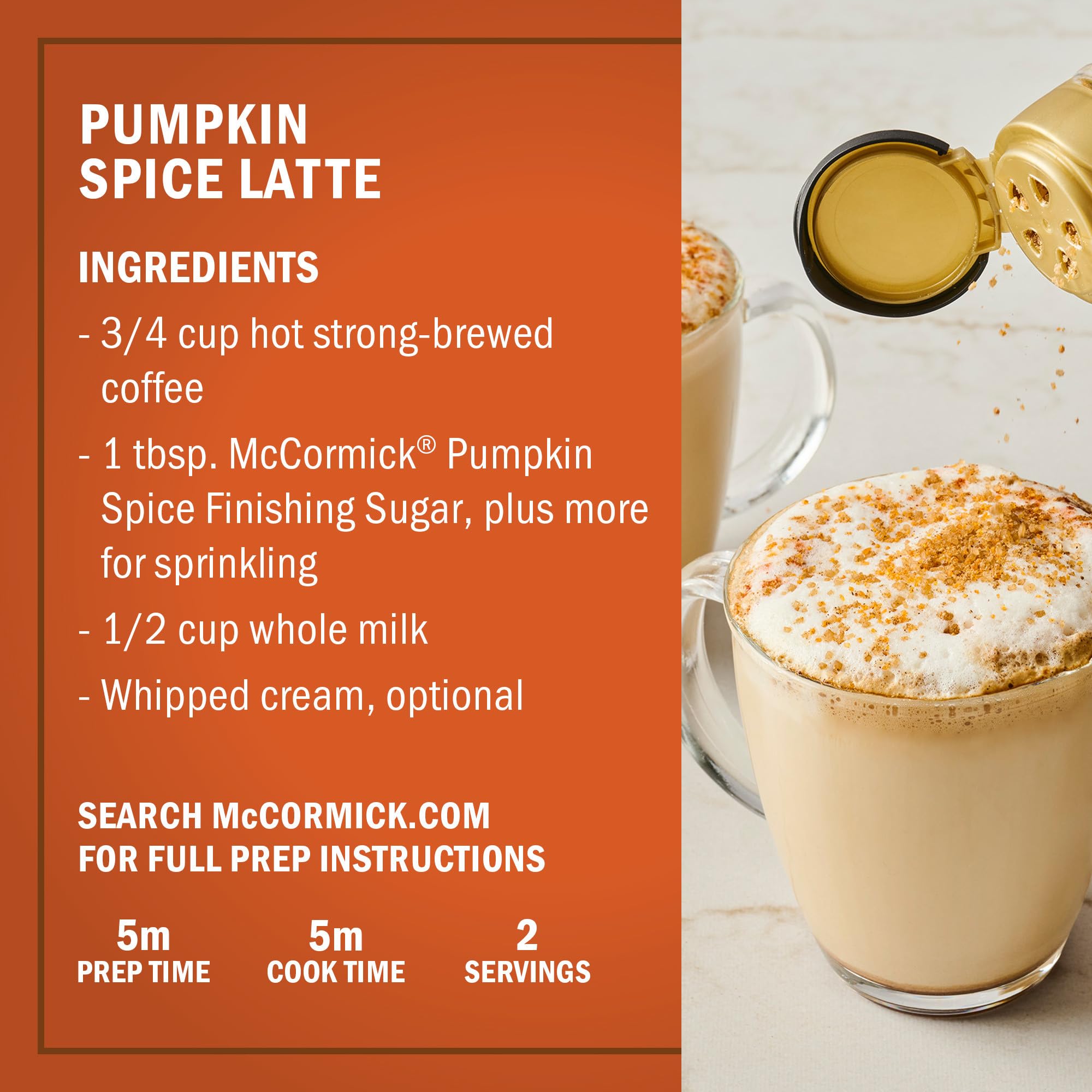 McCormick Finishing Sugar, Pumpkin Spice, Limited Edition, Sweet Blend of Warm Pumpkin Spices, The Perfect Finish for Cookies, Muffins, Pancakes, Bread, and More, 3.66 oz