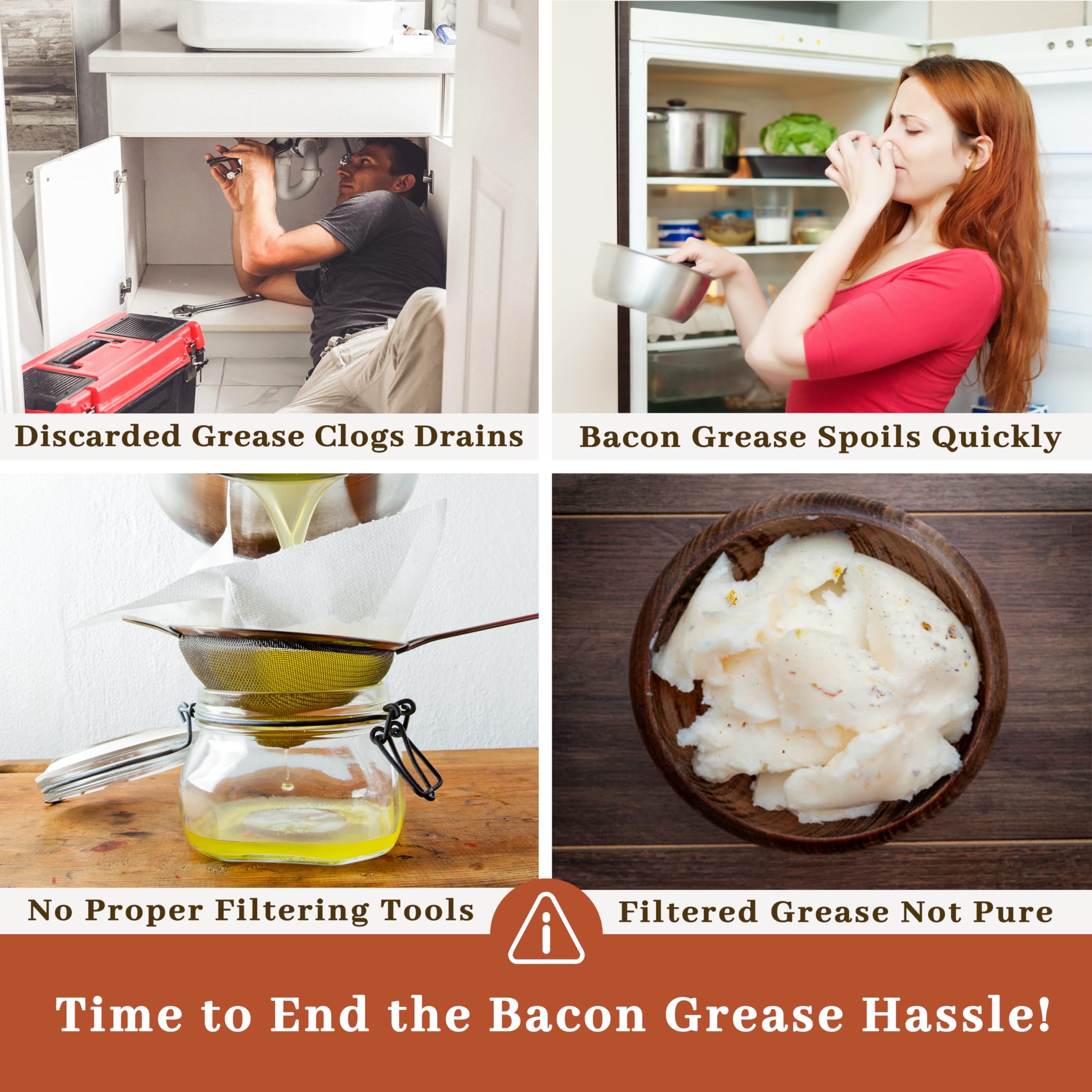 Bacon Grease Container with Strainer - With Food-Grade Silicone Spatula, 24oz Enamel Rustic Farmhouse Fat Container, Keeper, Recipes, Dishwasher Safe