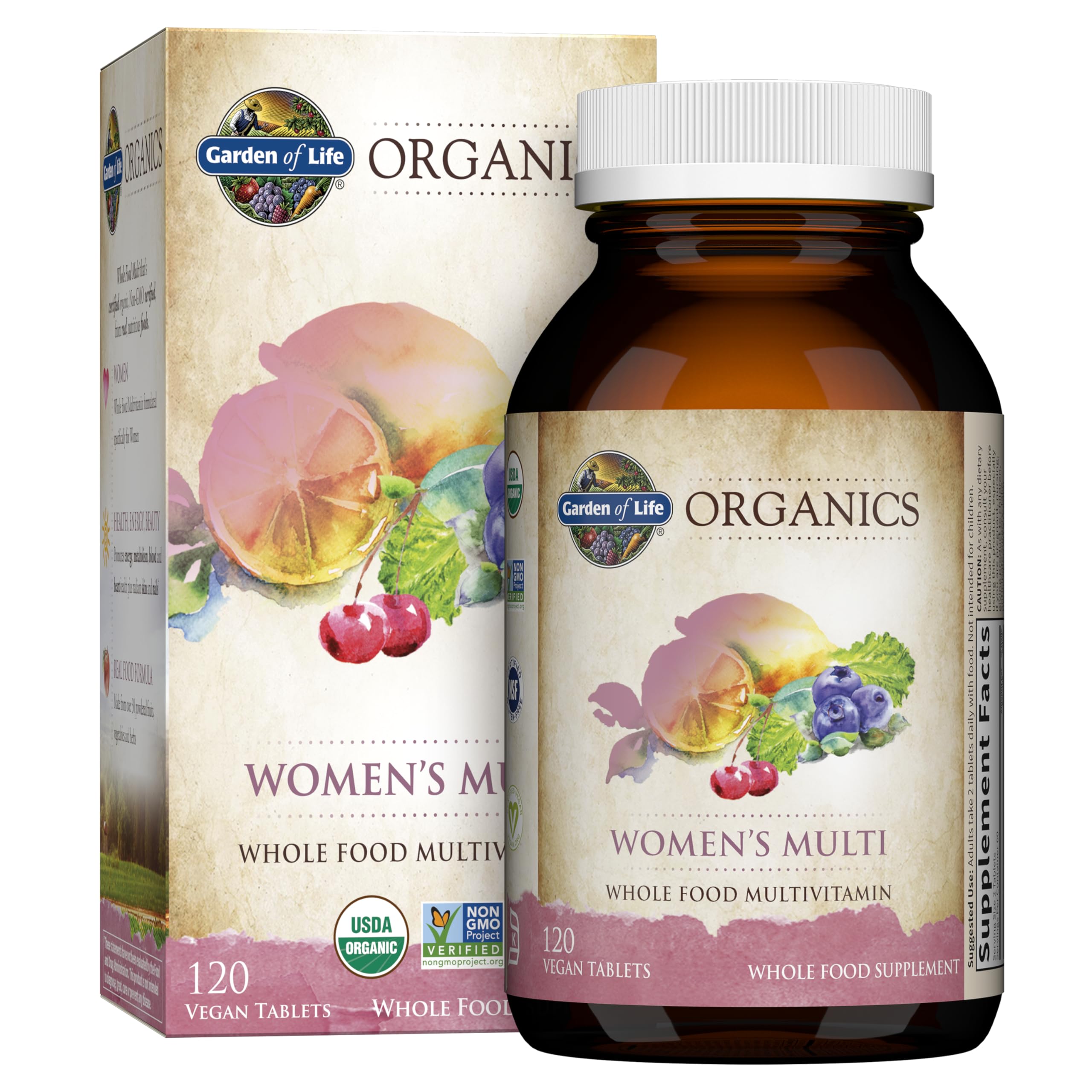 Garden of Life Organics Multivitamin for Women - Women's Once Daily Multi - Whole Food Multi with Iron, Biotin, Vegan Organic Womens Multivitamin for Health, Energy Hair Skin and Nails, 60 Tablets