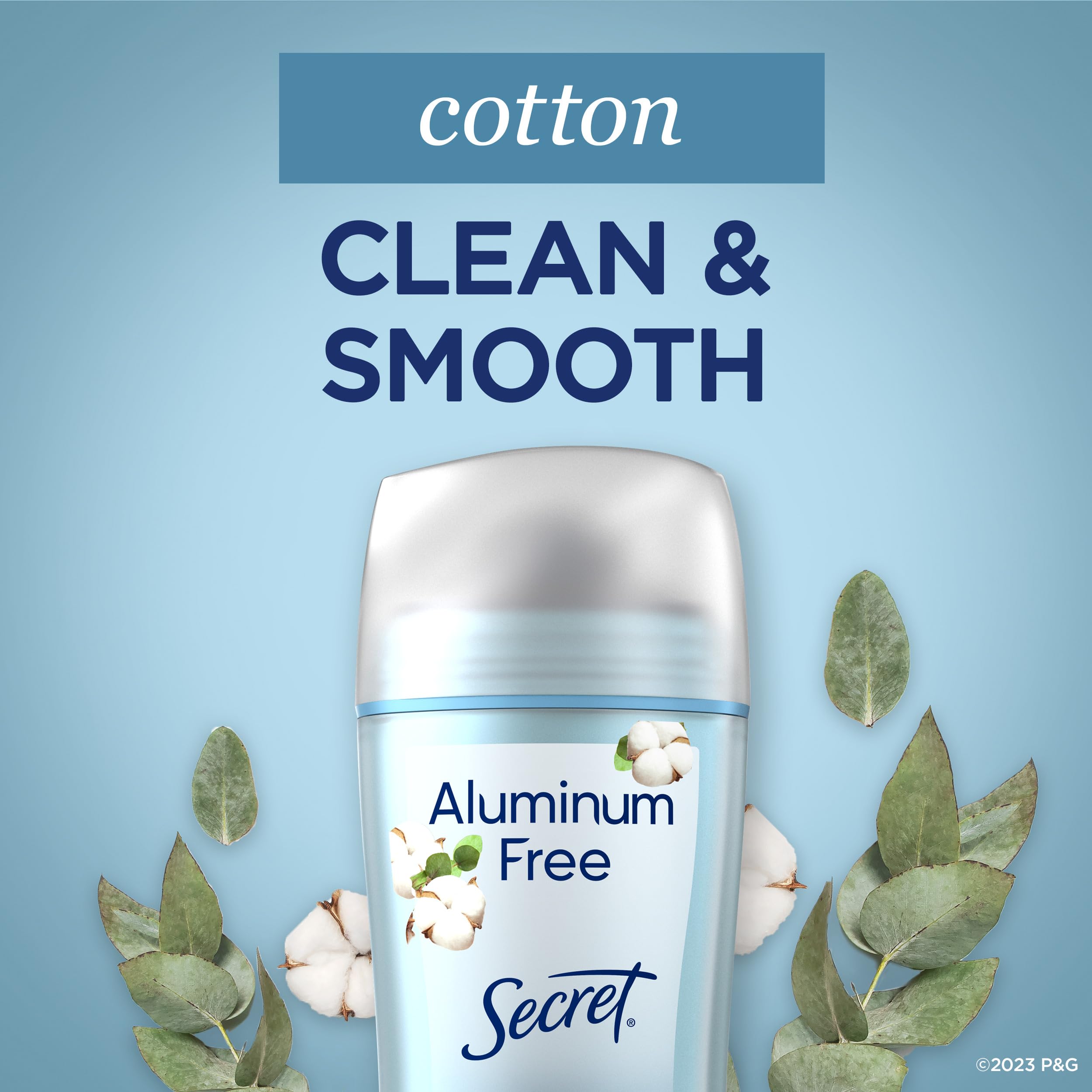 Secret Aluminum Free Deodorant for Women, 48hr Odor Protection, Free of Parabens Dyes Talc & Baking Soda, PH Balancing Minerals, Dry Solid, Cotton Scent, 2.4 oz